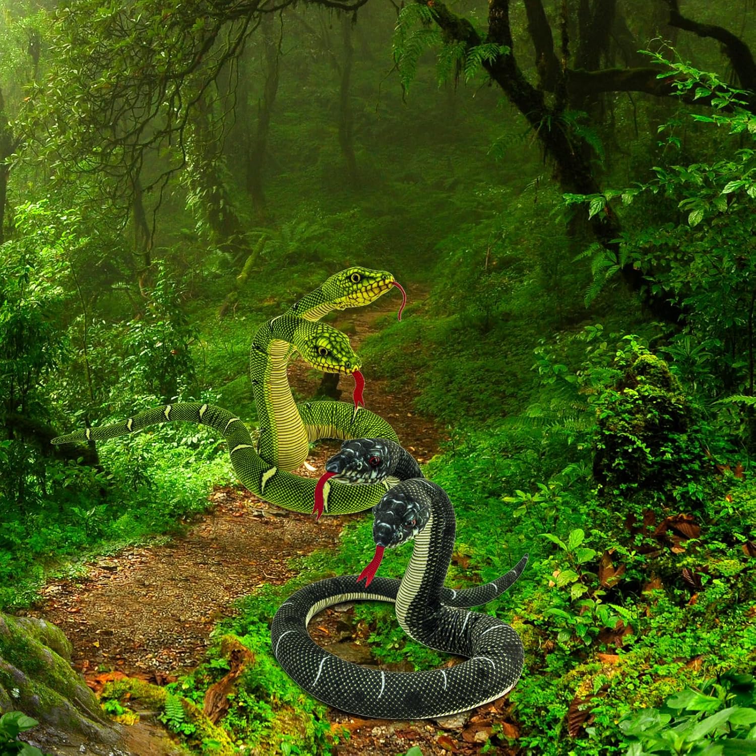 Snake Plush Toy,52'' Washable Simulated Snake Plush Cuddle Toy, Soft and Cute Children's Gift for Boys and Girls, Birthday Party Gift Prank Props, Two-Headed Snake Finger Puppet, Black Printing - Image 3