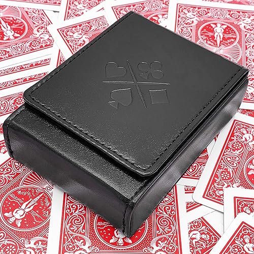 Miniatura 7 de Luck Lab Funda de cuero de una sola cubierta para naipes, color negro, se adapta a tarjetas de póquer y tamaño puente
