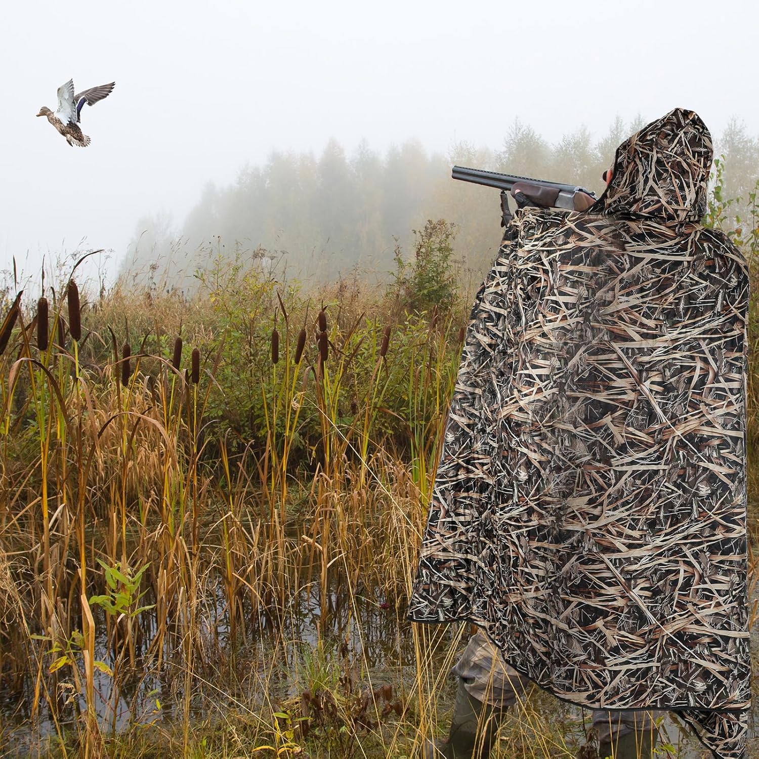 55" x 95" Waterproof Woobie Camo Blanket for Hunting Extra Outdoor Stadium Blankets Sherpa Lining with Hood and Storage Pocket for Deer Duck Hunting Gear Blind Accessories(Waterfowl Grass Camo) - Image 5