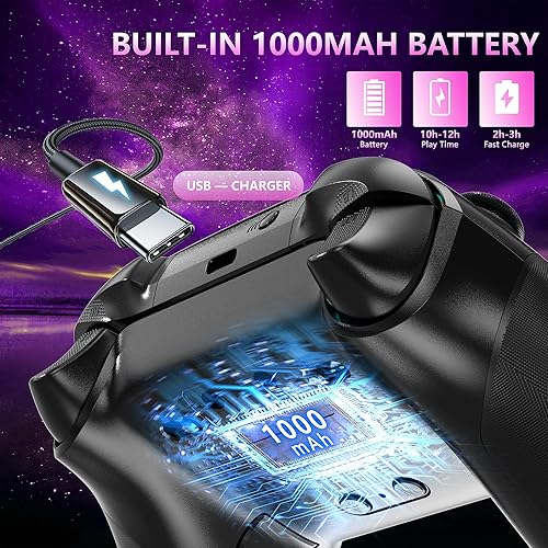 Miniatura 5 de YUYIU 2.4GHz Controller with 7 Colors RGB Light for Xbox Controller, Xbox One Series X S,Consoles,Steam PC Windows, with 1000mAh Battery/Dual