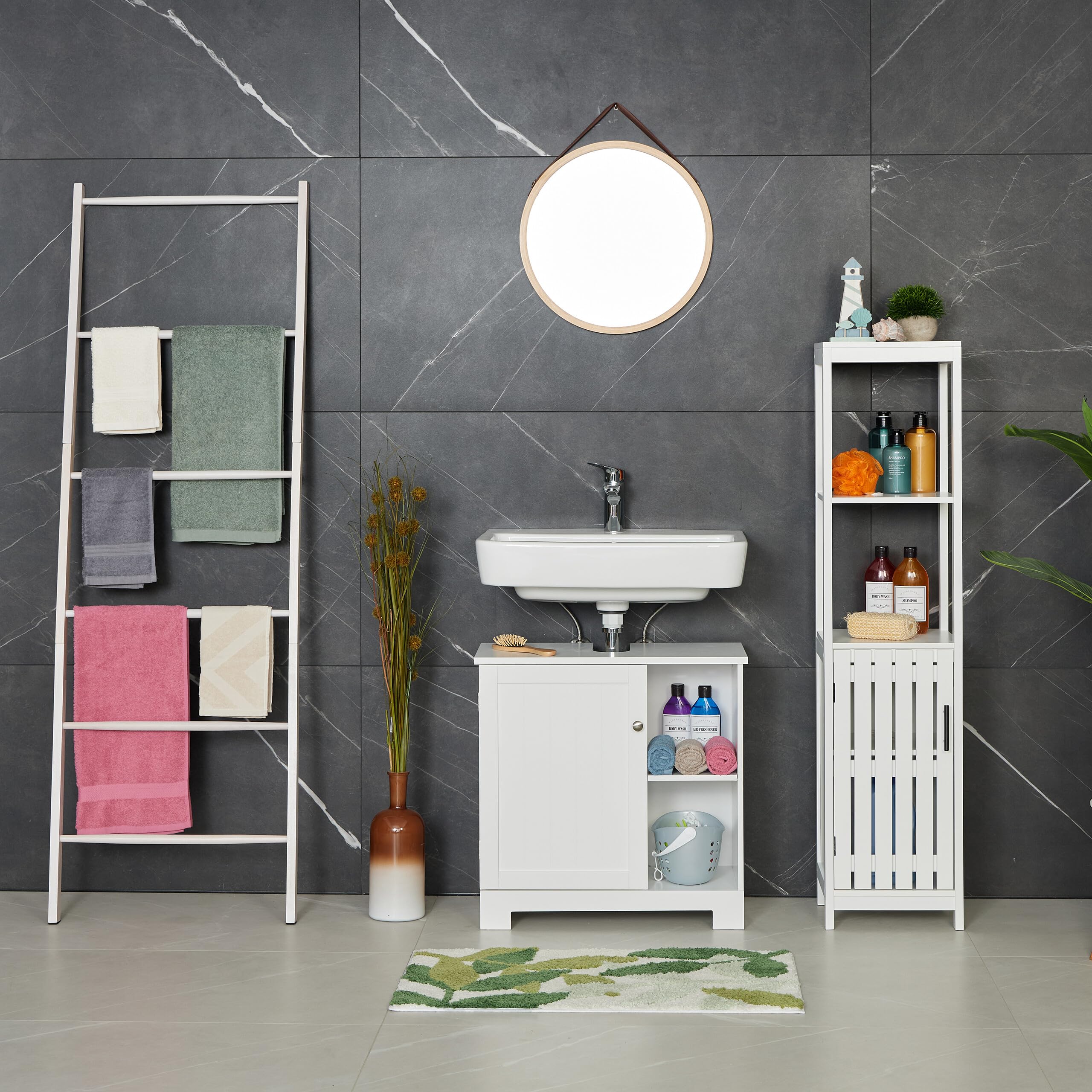 Relaxdays Échelle Porte-Serviettes de Salle de Bain, en Bois de Noyer, 6 Barres, pour Serviettes et vêtements, Blanche