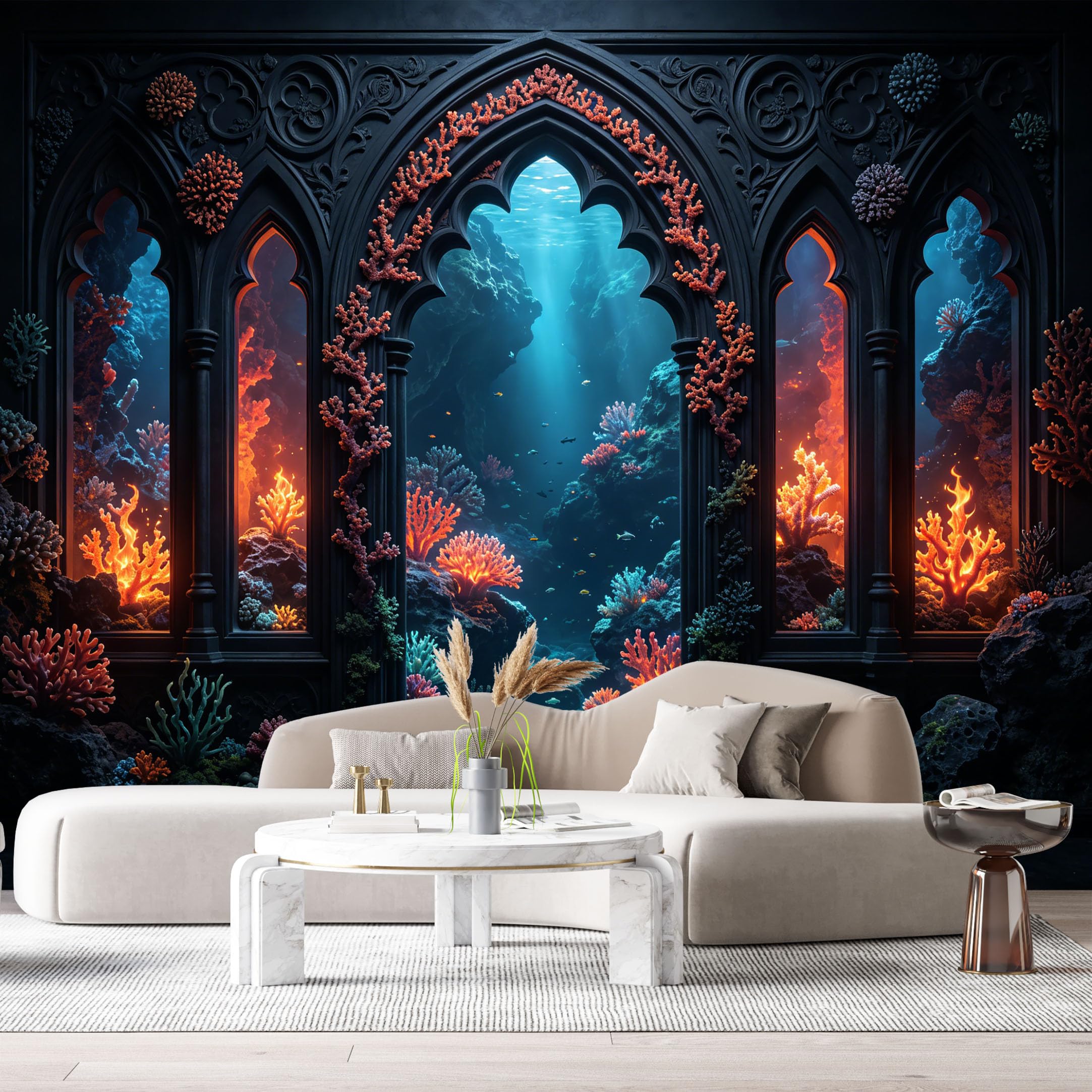 Custom Size Wall Murals Gothic Fantasy Underwater Seascape Ocean Marine 3D Trompe L'Oeil SelfAdhesiveWall Fabric Removable Wallpaper Wall Decor for Living Room Bedroom Bathroom