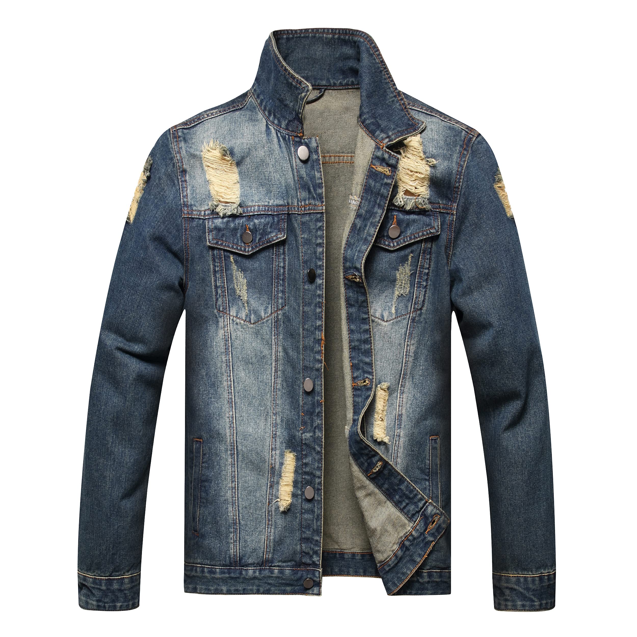 QIMYUM Jean Jacket For Men, Distressed Slim Denim Jacket