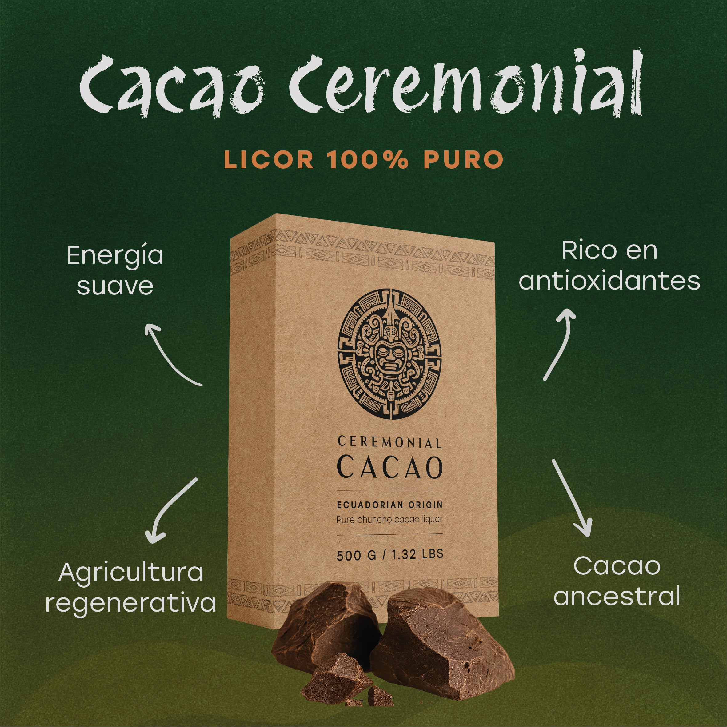 Pasta de Cacao Ceremonial Ecuatoriano 500 g – Grano Nacional – El Chocolate para Beber Más Antiguo del Mundo – Bloque de Cacao Ceremonial Puro