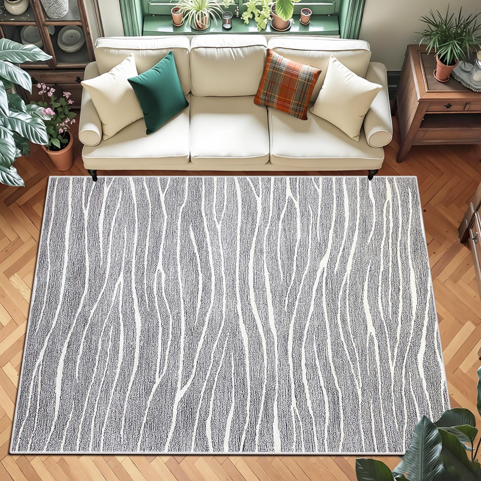 Tapis de salon moderne gris 60x80 cm lavable et antidérapant pour couloir et cuisine