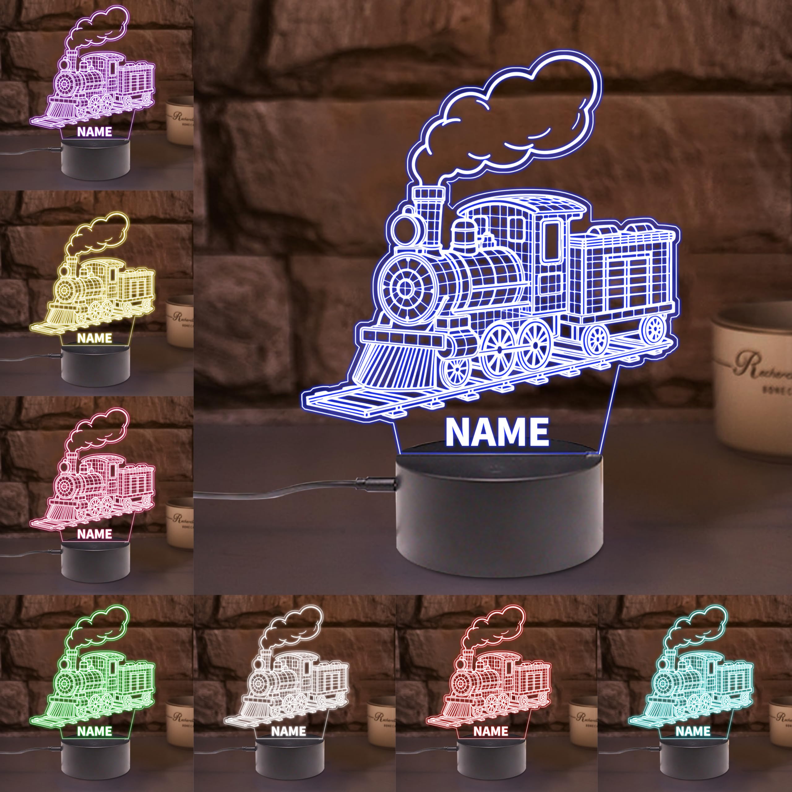 AHROZHOUIK Personalised Acrylic Train Night Light Custom Name Funny Trains Themed Neon Sign for Home Bedroom Decor Gifts for Family Friend Train Lovers Birthday Xmas (Style 7)