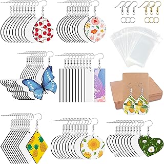 360pcs Sublimation Blanks Products, 7 Styles 70pcs Sublimation Earrings Blanks Wood Earring Blanks, Earring Hooks,Jump Rings, Cardboard Holder, Clear Bags for Back to School DIY Earring Crafts Project