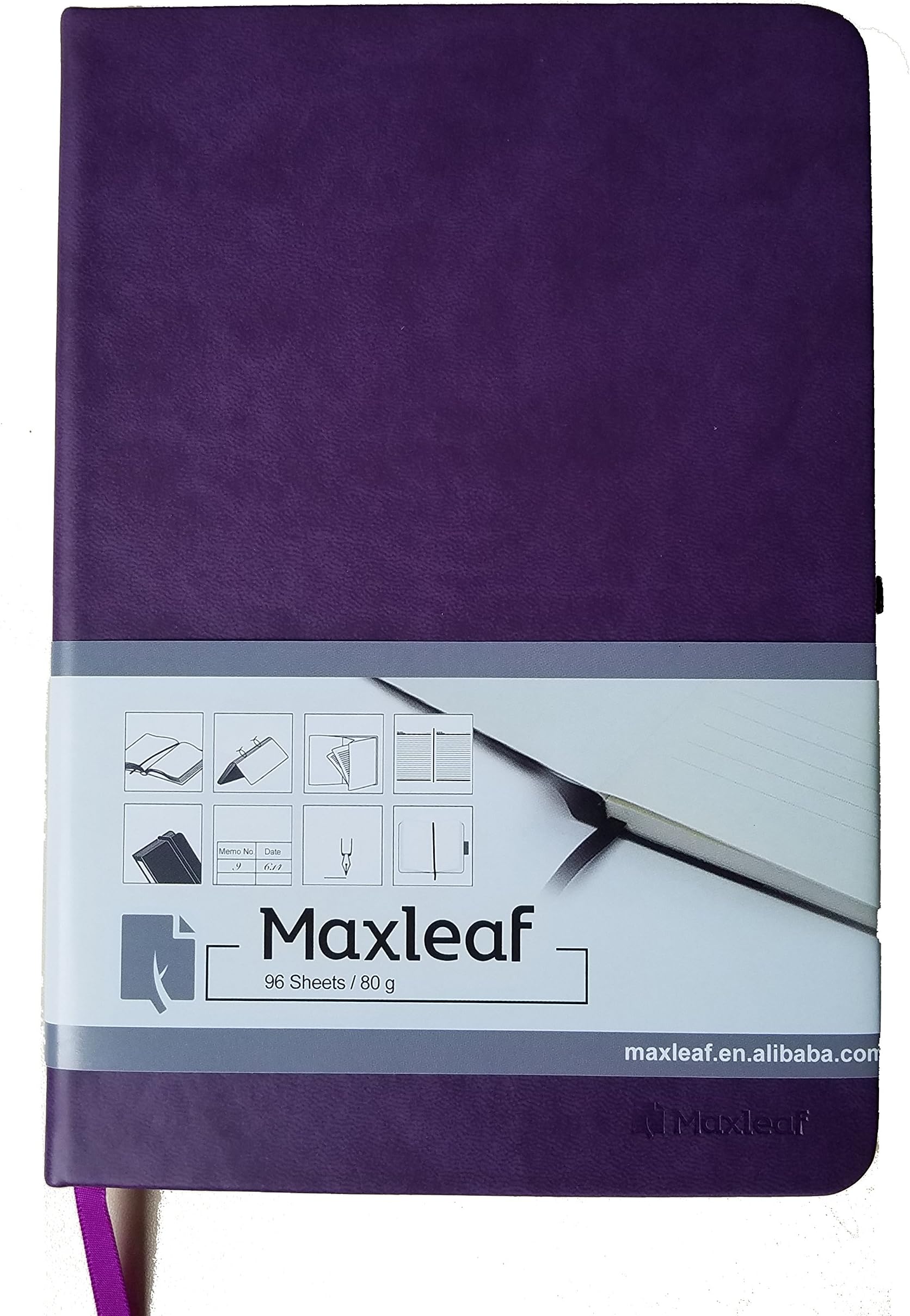 Maxleaf A4 Size Thick Classic Notebook with Pen Loop - Lemome A4 Wide Ruled Hardcover Writing Notebook Leather Cover Note Book 180pages 80 GSM Ruled 11.7 by 8.3 inches(297 x 210 mm) (Deep Purple)