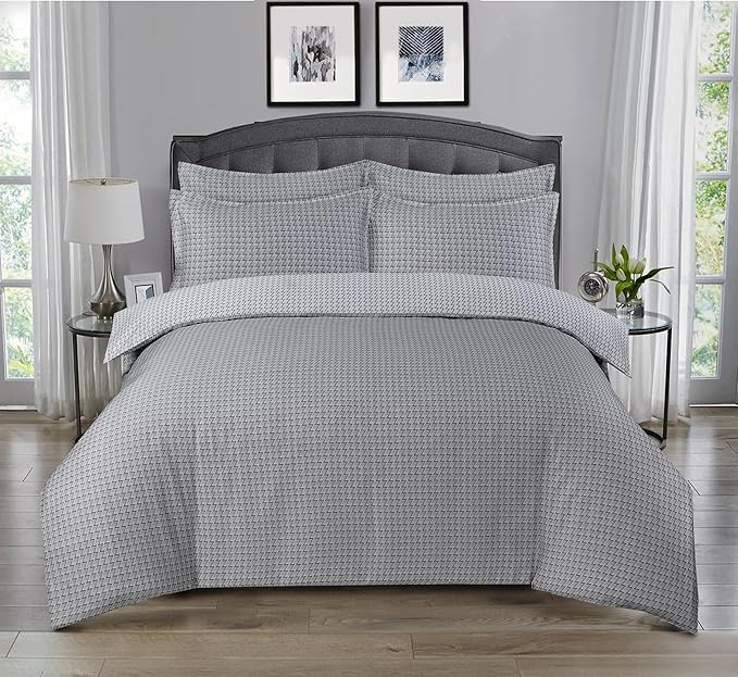 Majestic Giftware Madison Linen 8-Piece 48" Full Size Duvet Bedding Set (BL102-48F-2) | Cambridge - Gray 300 Thread Count Cotton Sateen | 2 Fitted Sheets, 2 Duvets, 4 Pillowcases |Soft & Luxurious