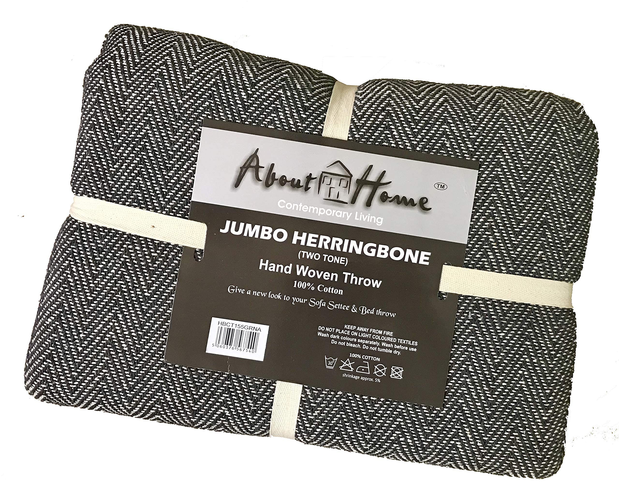 About Home Grey/Nat Cotton Rich Herringbone Blanket Throw, Settee Cover (Ural, 102"X155")