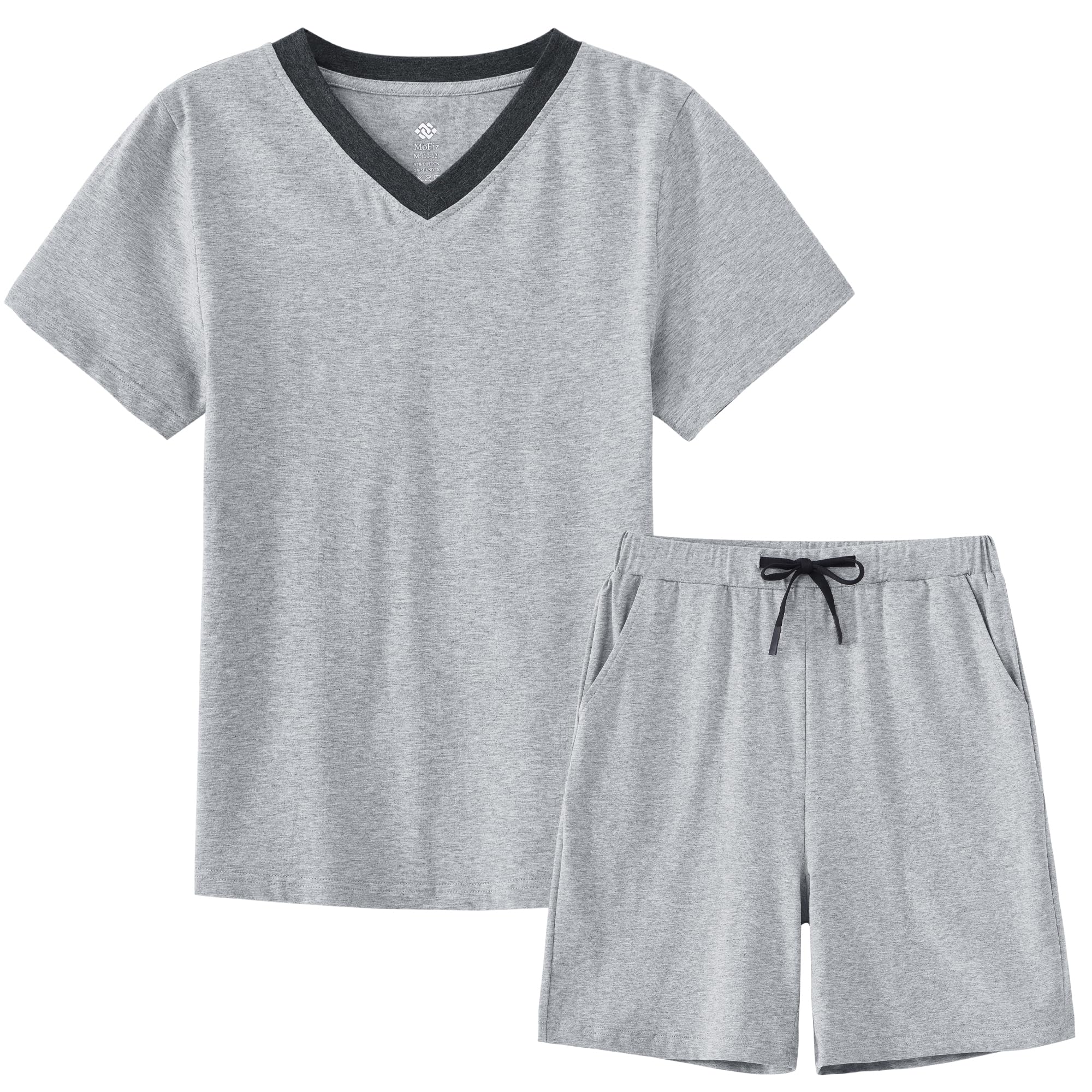 MoFiz Pigiama Ragazzo Cotone Estate Set di Pigiami Due Pezzi con Scollo a V Manica Corta Maglie Pigiama e Pantaloncini Bambini e Ragazzi 8-18 Anni - 1