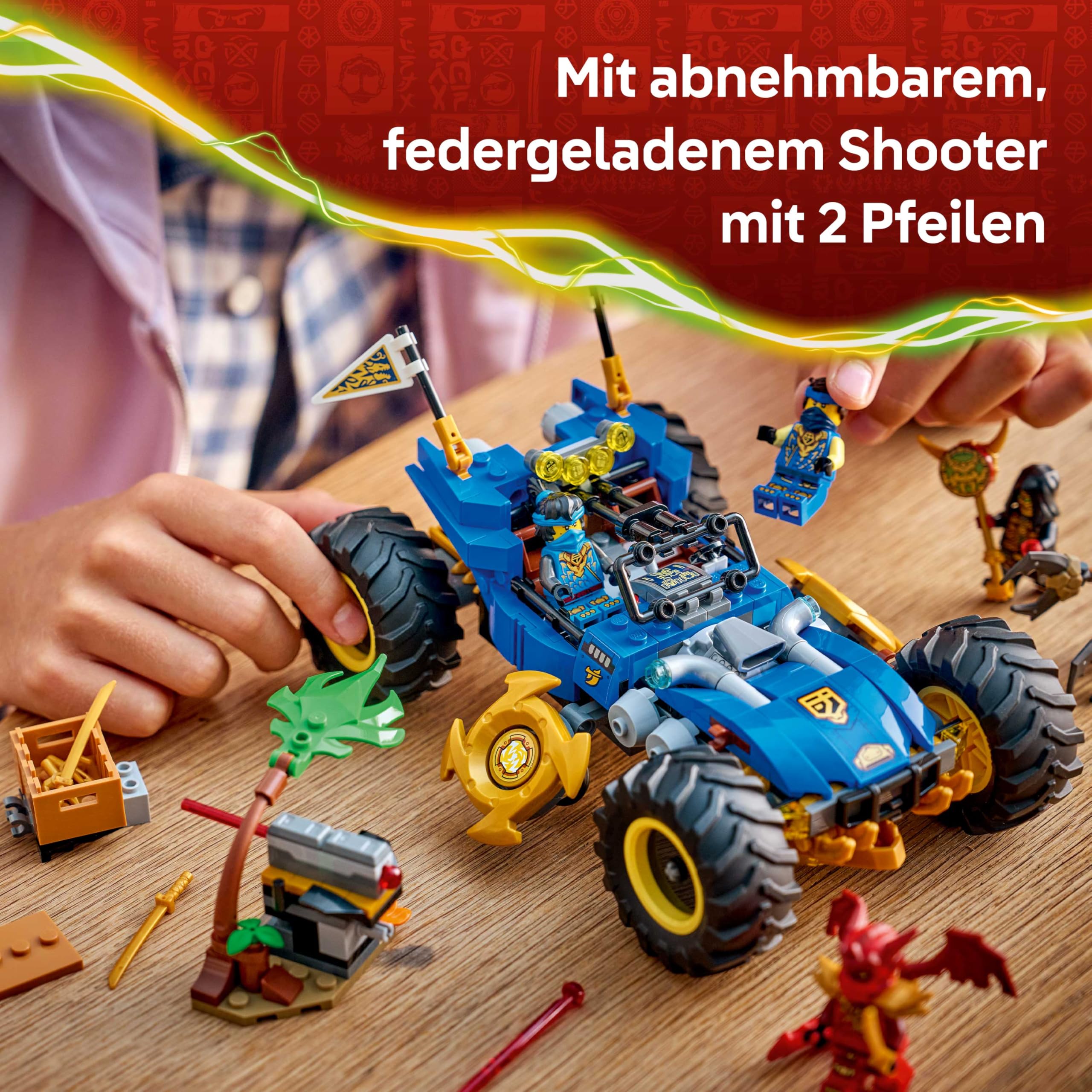 LEGO NINJAGO 2in1 Jays Transformationsflitzer - Ninja Truck mit 5 Minifiguren, inkl. Kai und NYA, sowie Shuriken und Schwertern - Kreatives Geschenk für Jungen ab 8 Jahren und Fans - 71856