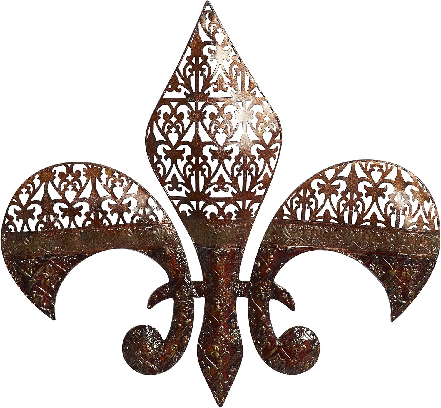 Deco 79 Metal Fleur De Lis Wall Decor with Perforated Details, 25" x 1" x 23", Brown