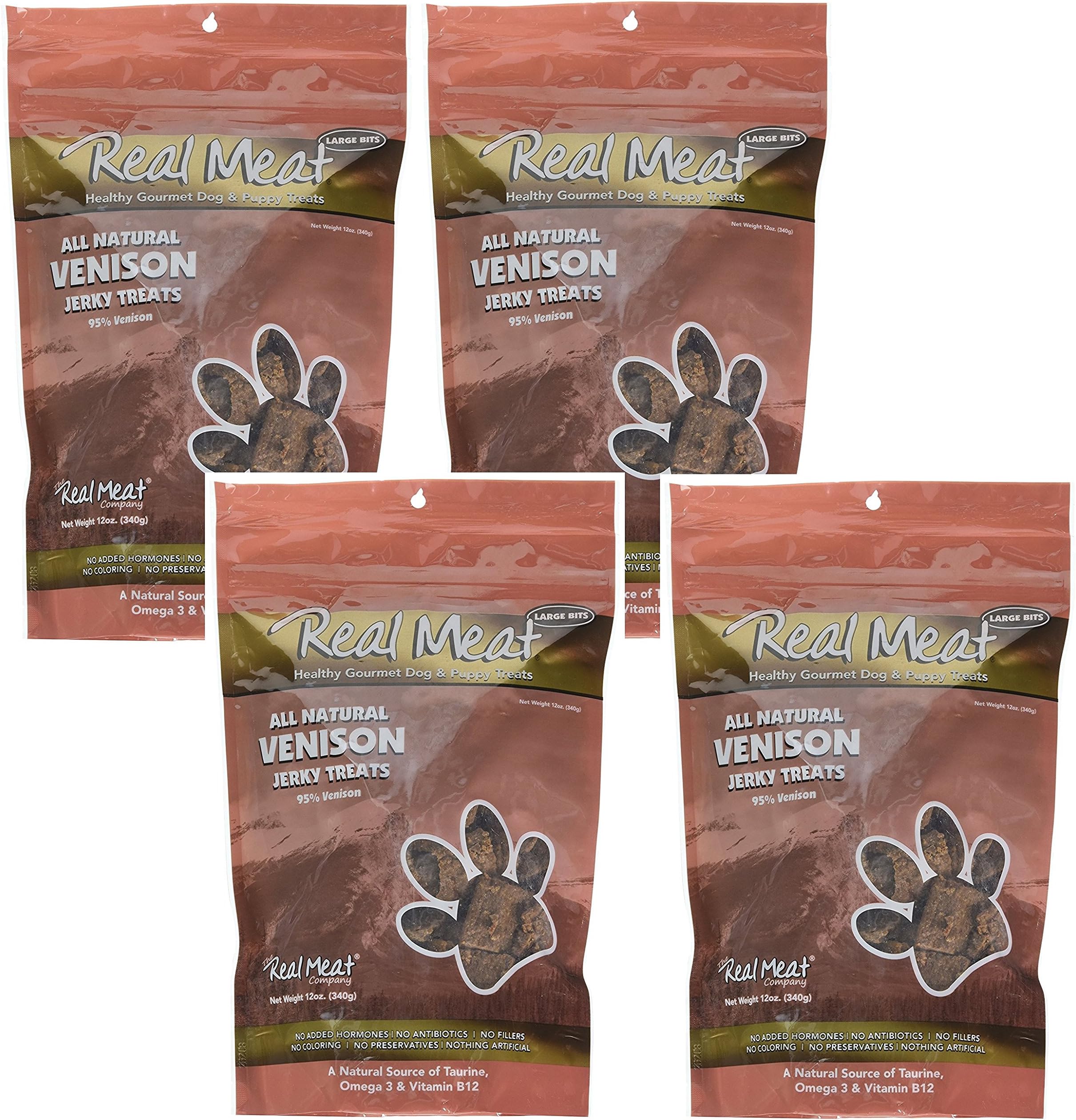 Real MeatDog Treats - Four 12oz Bag of Bite-Sized Air-Dried Venison Jerky for Dogs - Grain-Free Jerky Dog Treats Made up of 95% Human-Grade, Free-Range, Grass Fed Venison - All-Natural Dog Treats