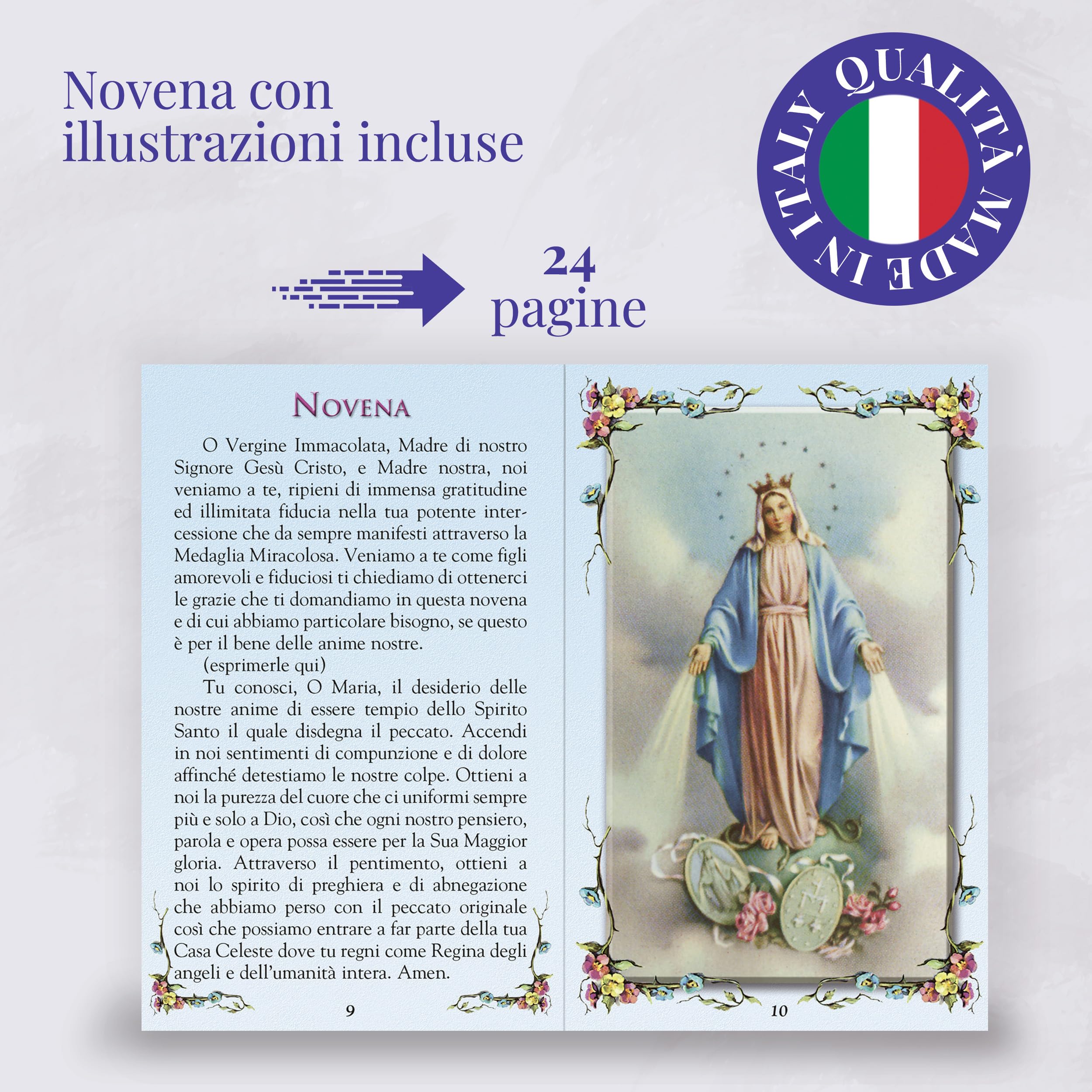 FRATELLI BONELLA Novena a Nostra Signora della Medaglia Miracolosa con Illustrazioni a Colori e Rosario in Vetro - Opuscolo 24 Pagine