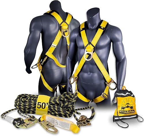 KwikSafety - Charlotte, NC - Arnés de seguridad MONSOON COMBO 4 anillos en D, acolchado de hombro probado por ANSI OSHA y línea de vida de seguridad