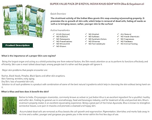 Miniatura 3 de Vaadi Herbals Jabón Vetiver (Royal Indian Khus Bar Soap) con aceite de oliva y soja – Jabón de hierbas hecho a mano con aceites esenciales 100%