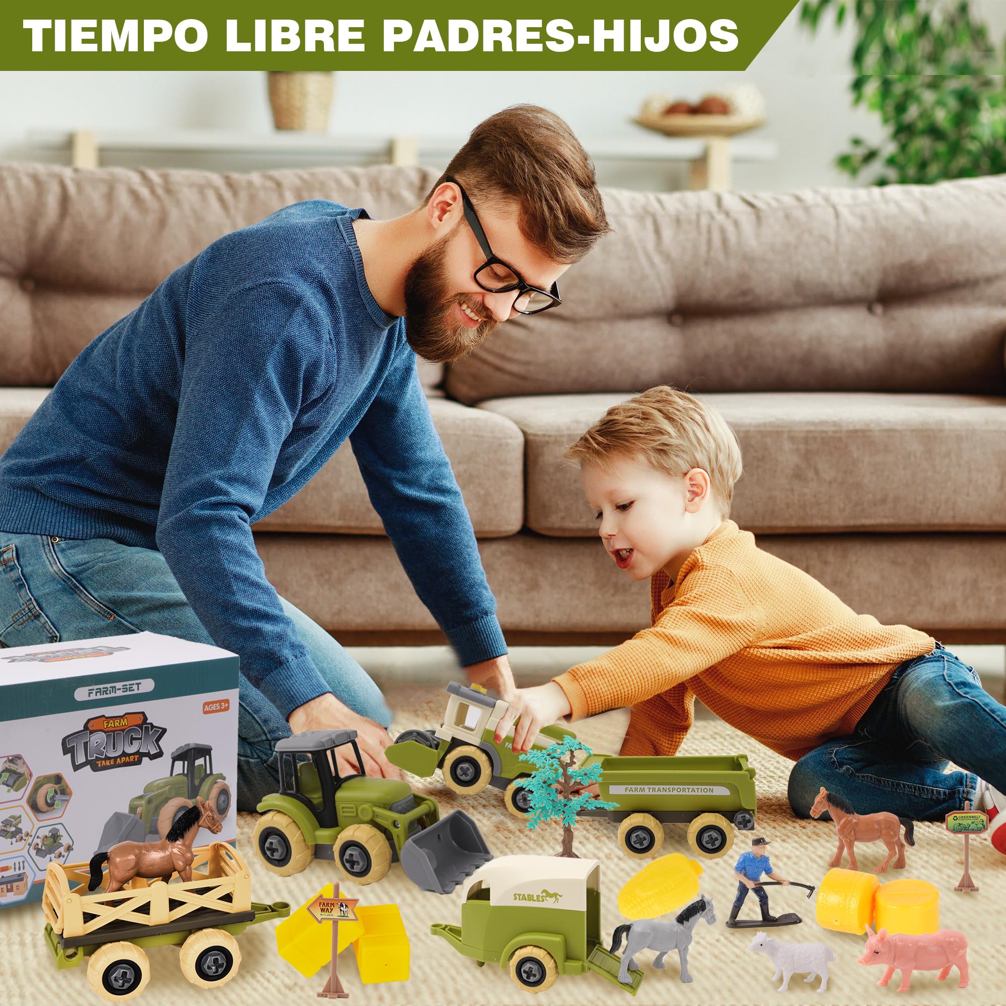 Herefun 29 Piezas Granja Tractor Juguete, Juego con Casa y Animales, Juguete Educativo para Niños 3-8 Años, Regalos de Cumpleaños
