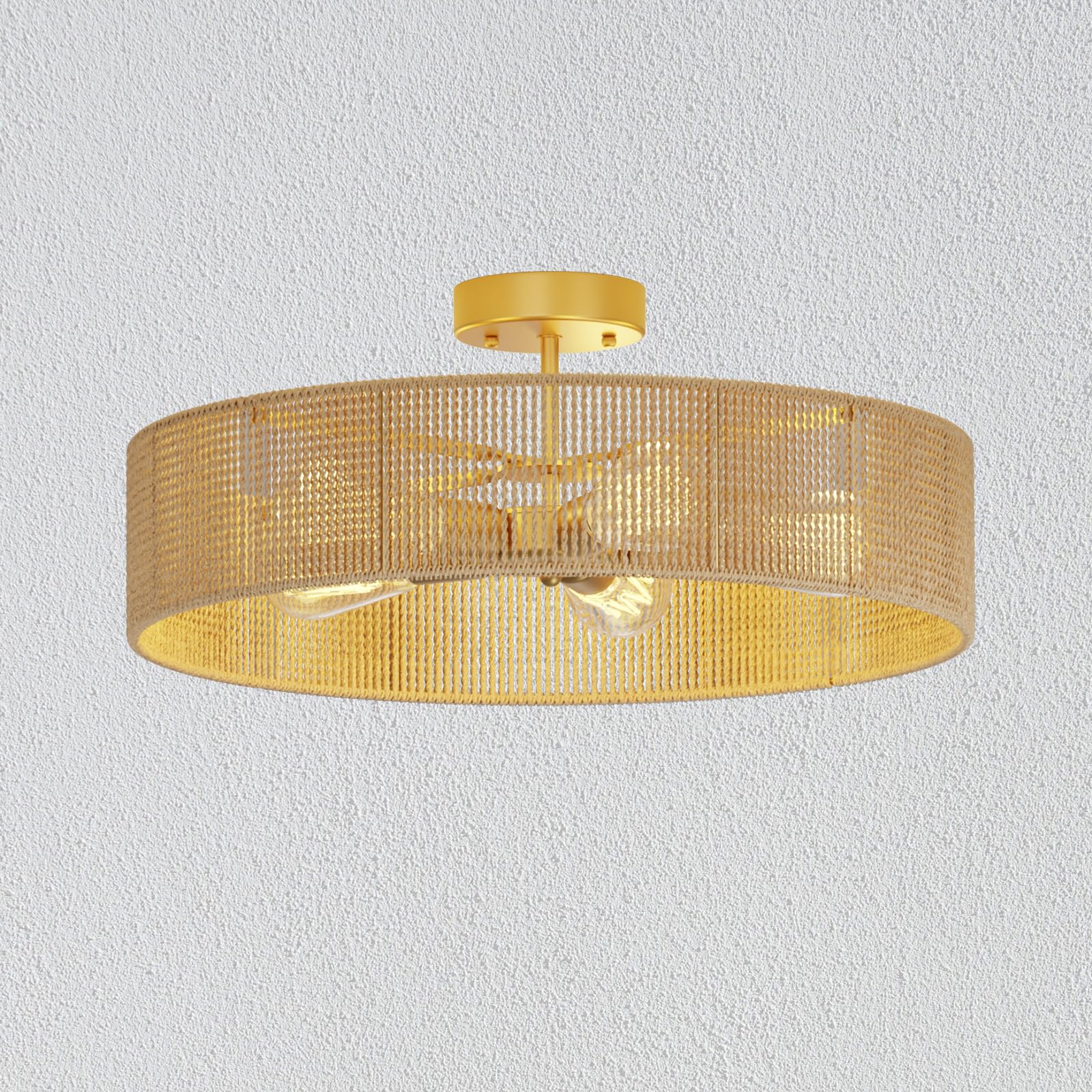 MARYRAIN 24-Inch Rattan Light Fixture, 6000LM Boho Light Fixture, Corrosion & Rust-Proof Rattan & Boho Ceiling Light for Living Room, Bedroom, Dining