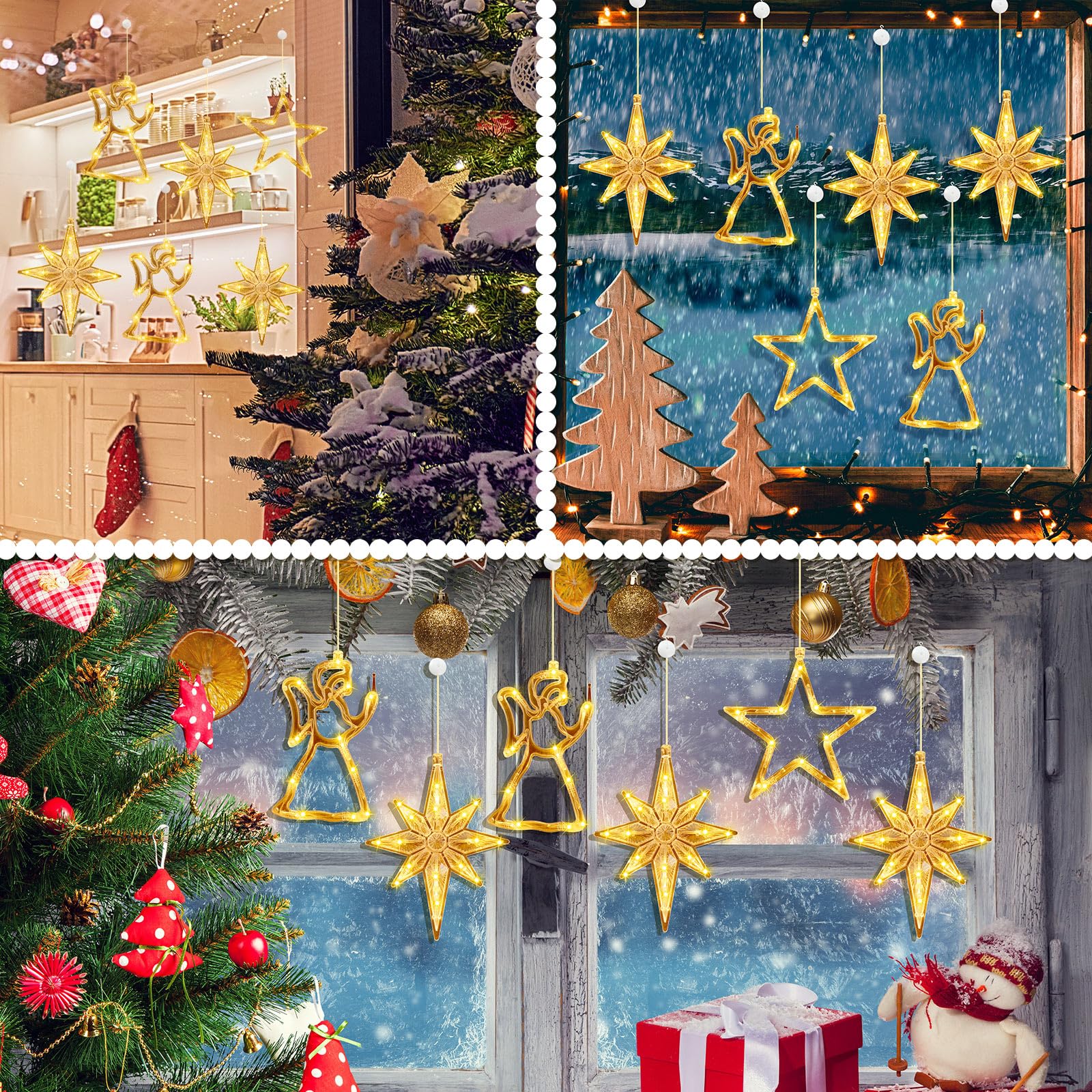 Baquler Bethléem Lot de 6 lumières LED pour fenêtre de Noël à piles avec ventouse pour décoration d'intérieur Blanc chaud