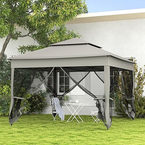 Miniatura 2 de Outsunny Toldo desplegable de 11 x 11 pies, refugio de glorieta para patio al aire libre con red de cremallera extraíble, tienda de campaña