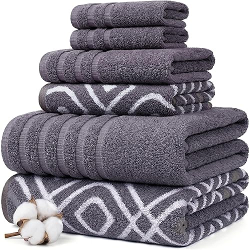 Modern Threads Classic Diamond 6-Piece 100% Cotton Towel Set – Yarn Dyed Jacquard – Includes 2 Bath Towels, 2 Hand Towels, 2 Washcloths – Absorbent, Quick Dry, Soft & Durable – Purple