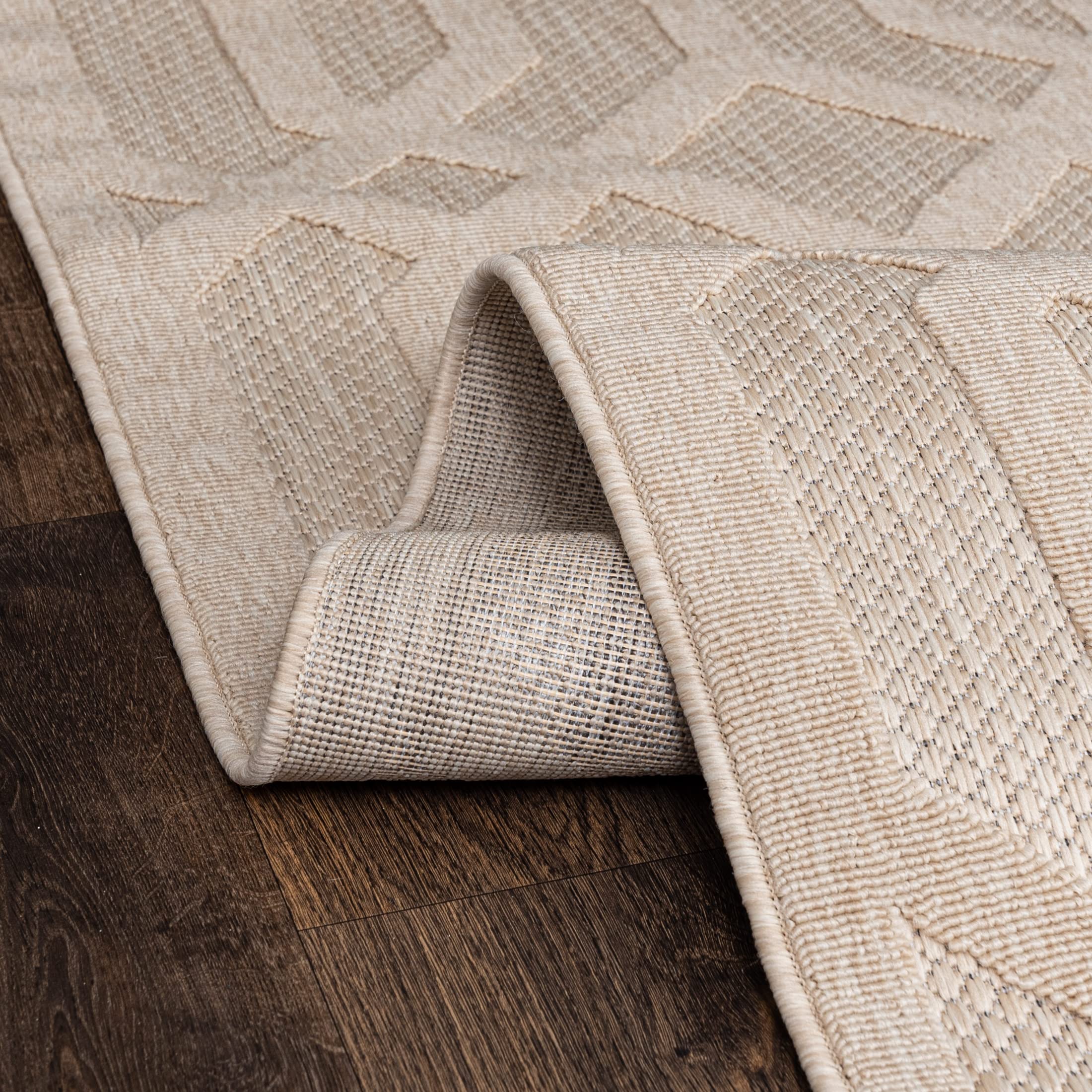 Mazovia Tappeto da Esterno Balcone 80x150cm Crema Geometrico Pelo Corto | Tappeto da Giardino per Terrazza Beige Resistente Alle Intemperie Facile da Pulire Resistente All'acqua Robusto Sintetico