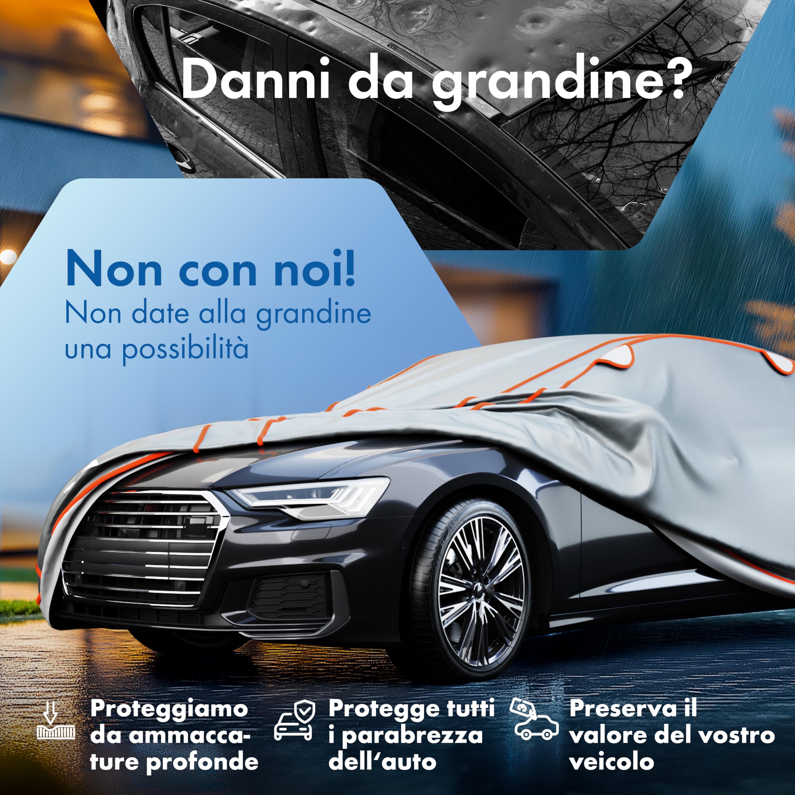 WALSER telo antigrandine per auto, telo antigrandine per furgone, certificato dal TÜV Austria* copertura antigrandine furgone Perma Protect Complete Misura 6 grigio