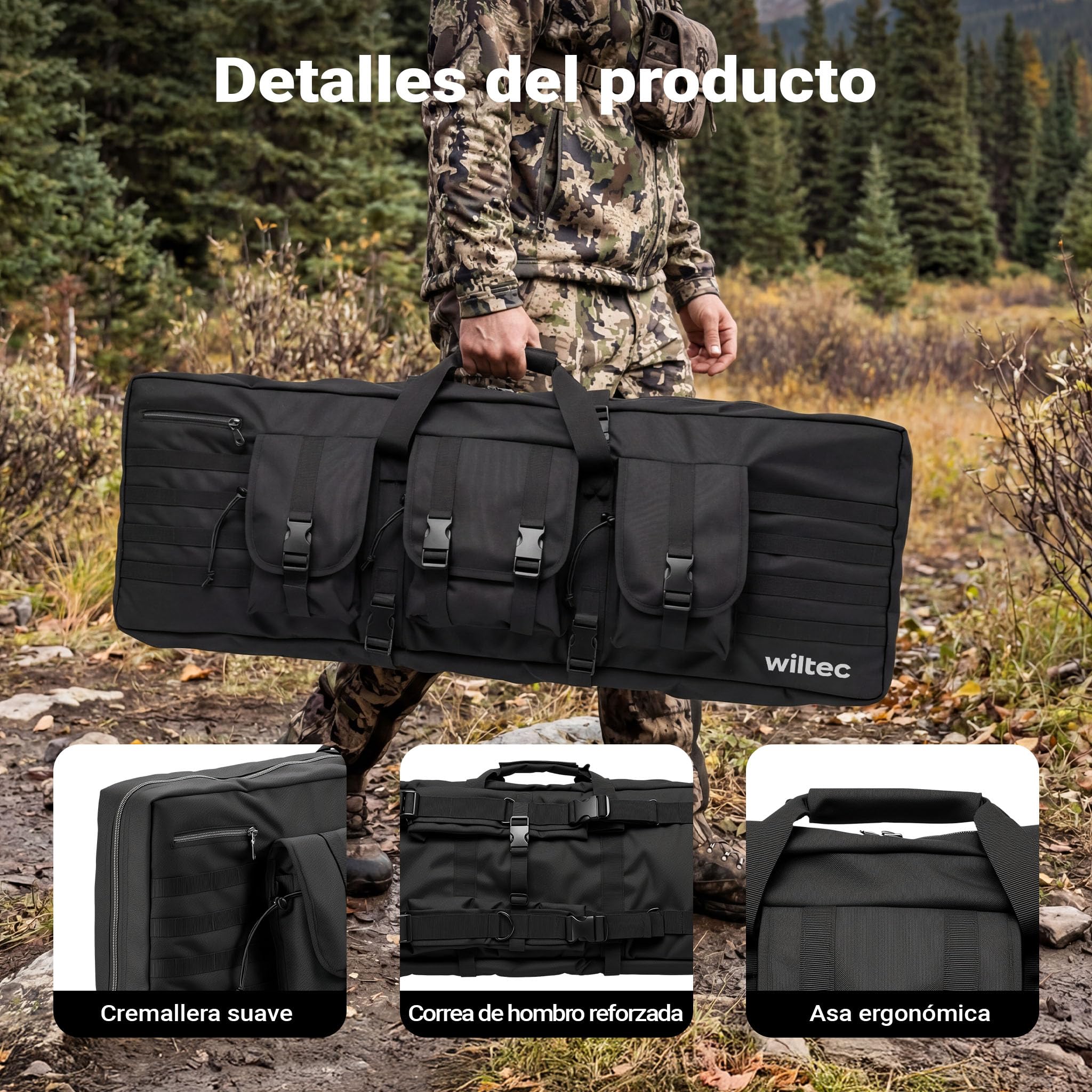 WilTec Funda para Rifle Tipo 2 Repelente al Agua, Acolchada, con Cremallera y Fabricada con Material Exterior Resistente
