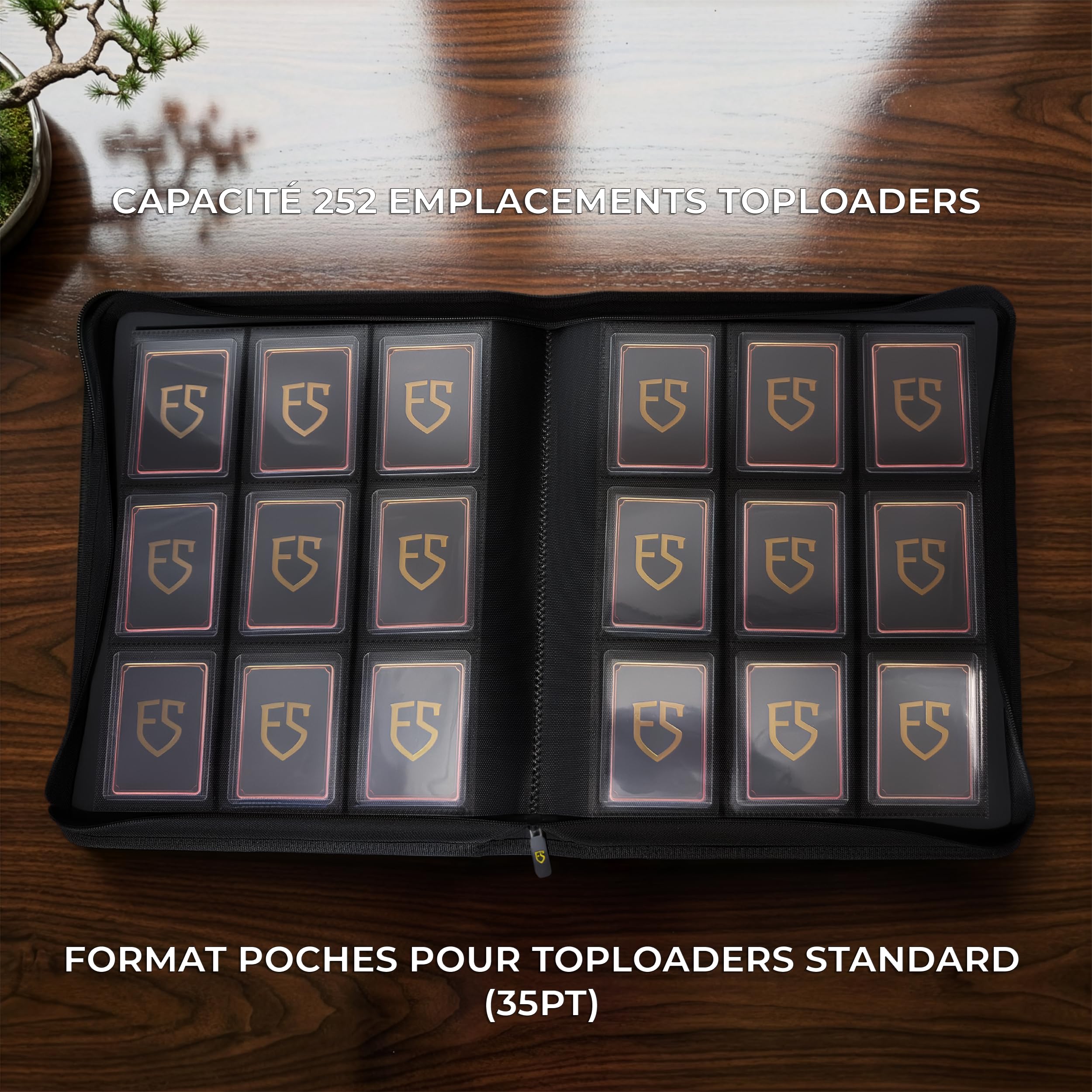 Elite Shield Classeur Toploader 252 Cartes – Album Zippé pour Cartes en Toploader – 9 Poches par Page – Compatible avec carte PKM, One Piece, Magic avec toploader – Cartes à Collectionner & TCG