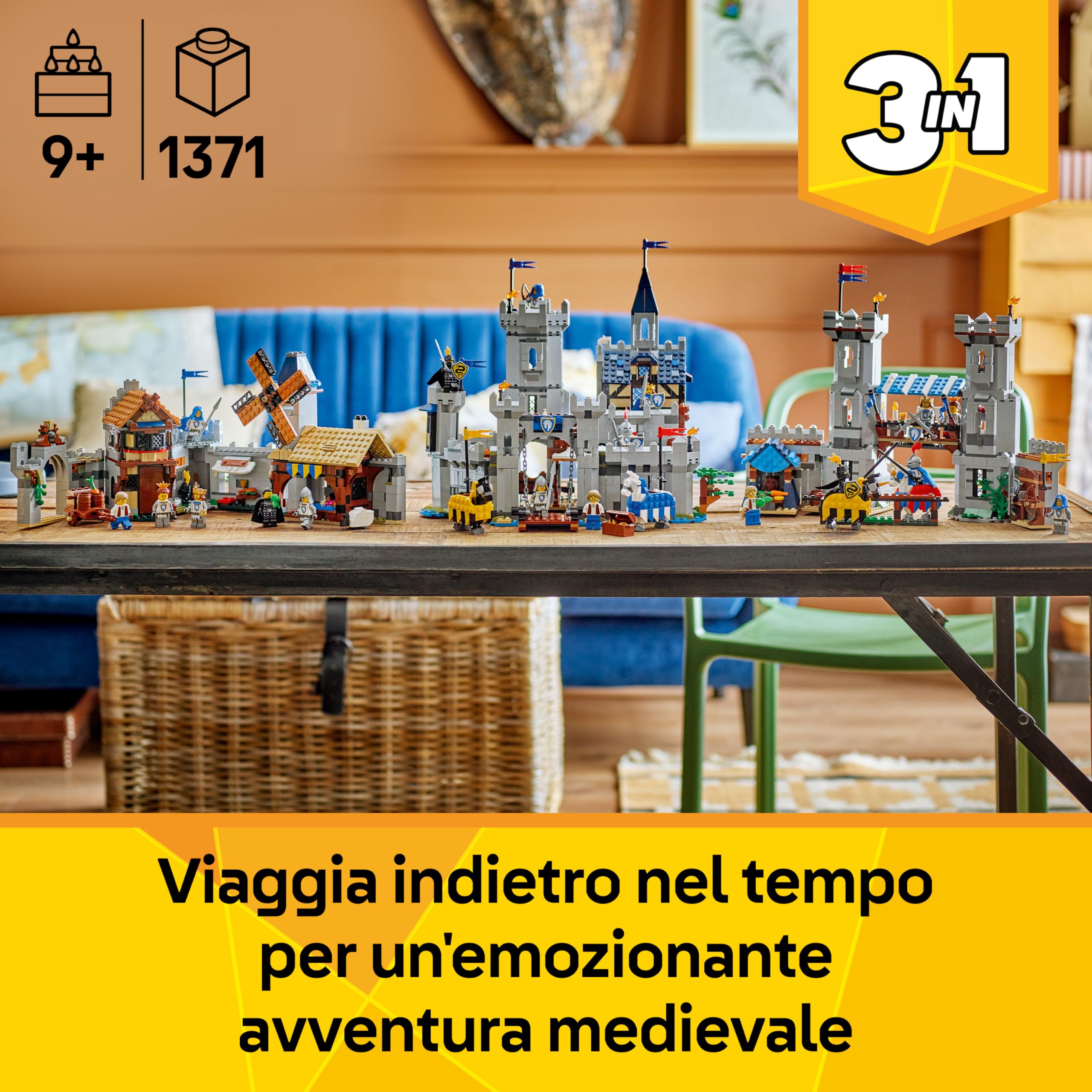 LEGO Creator 3 in 1 Castello del Cavaliere Medievale - Giocattolo Trasformabile in Scena di Torneo o in Villaggio - Include 6 Minifigure - Regalo Creativo per Bambini e Bambine da 9 Anni in su - 31168