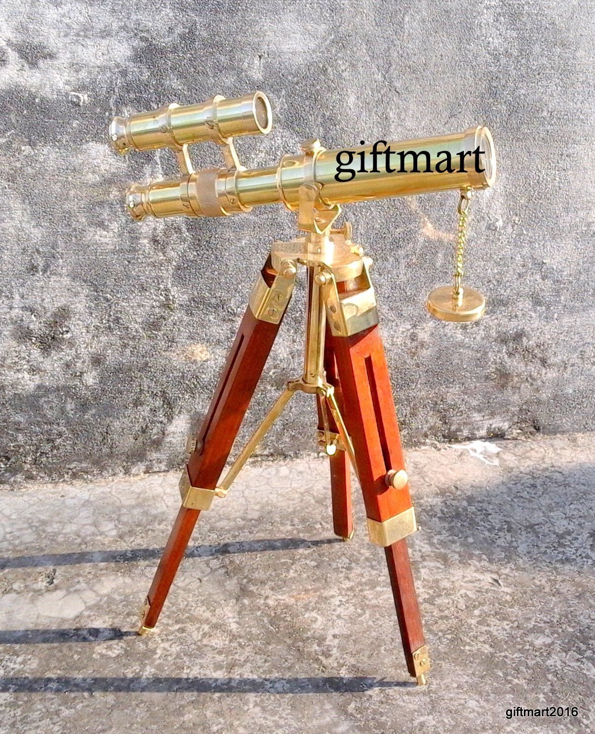 Mahira Nautical Antique Replica Brass Telescope with Wooden Tripod Desktop Stand Decor A