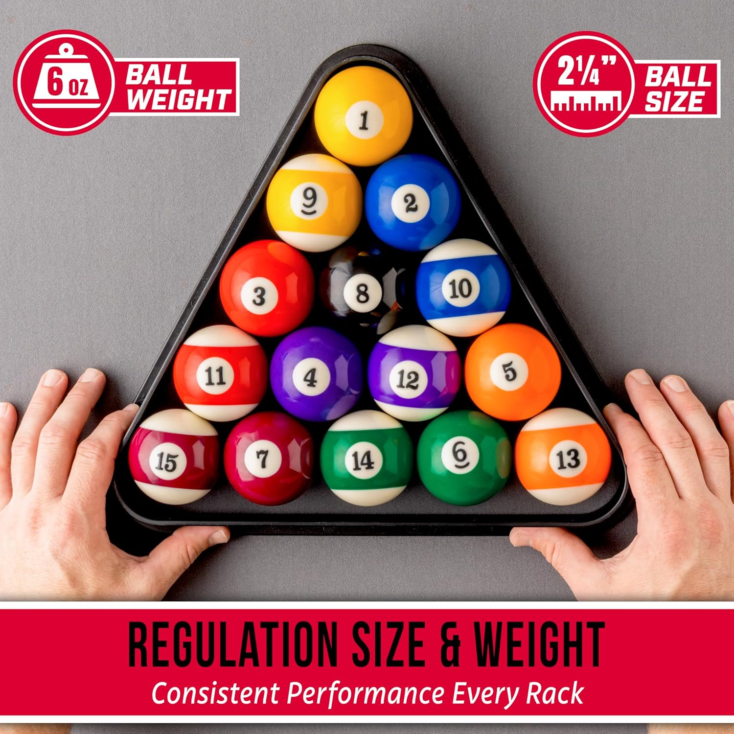 GoSports Regulation Pool Balls Set Premium Billiard Ball Set of 16 for Pool Table Professional Cue Balls for Pool Billiards 57mm Resin Pool Table Balls