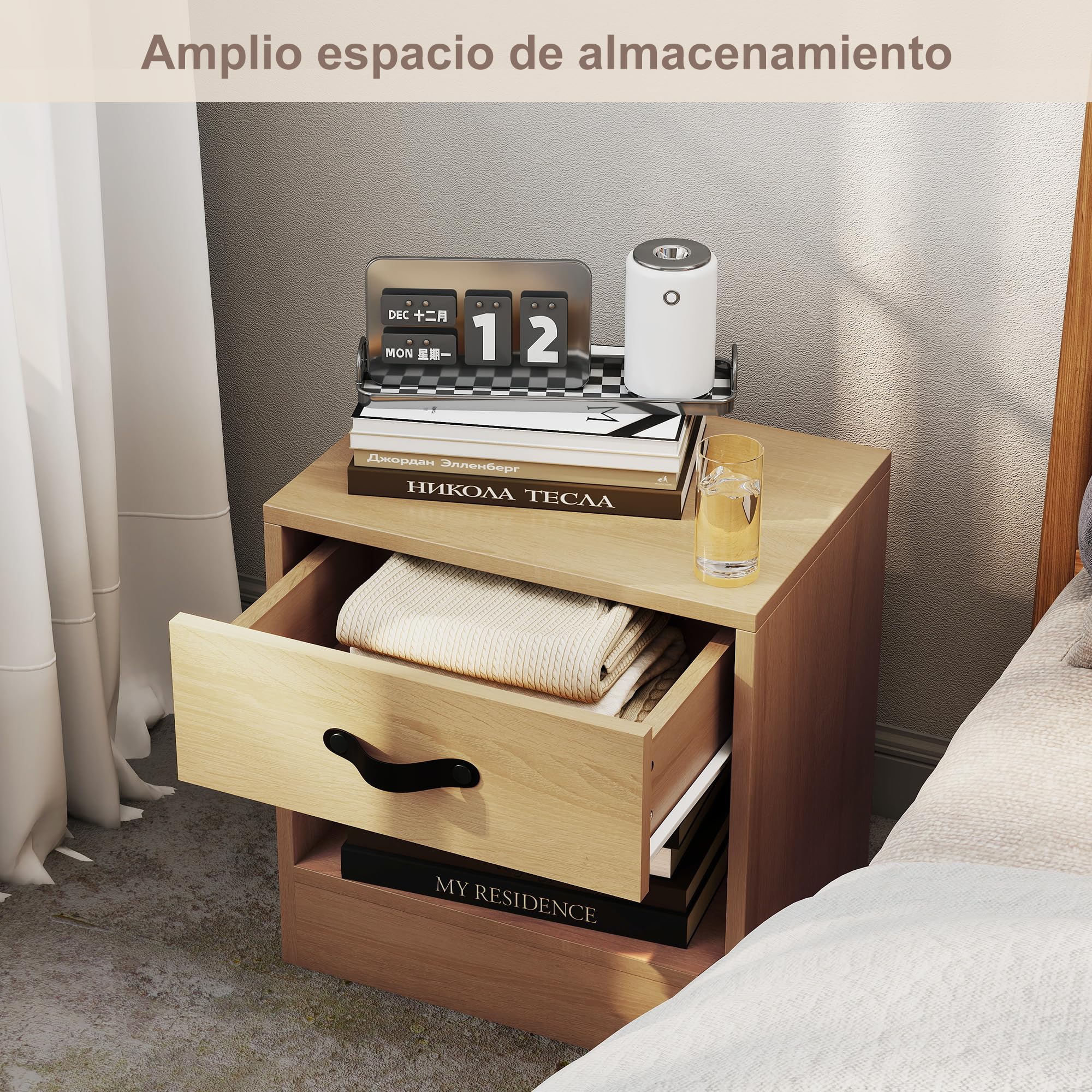 HOMCOM Pack de 2 Mesitas de Noche Estrechas con Cajón 39x28x41 cm Natural