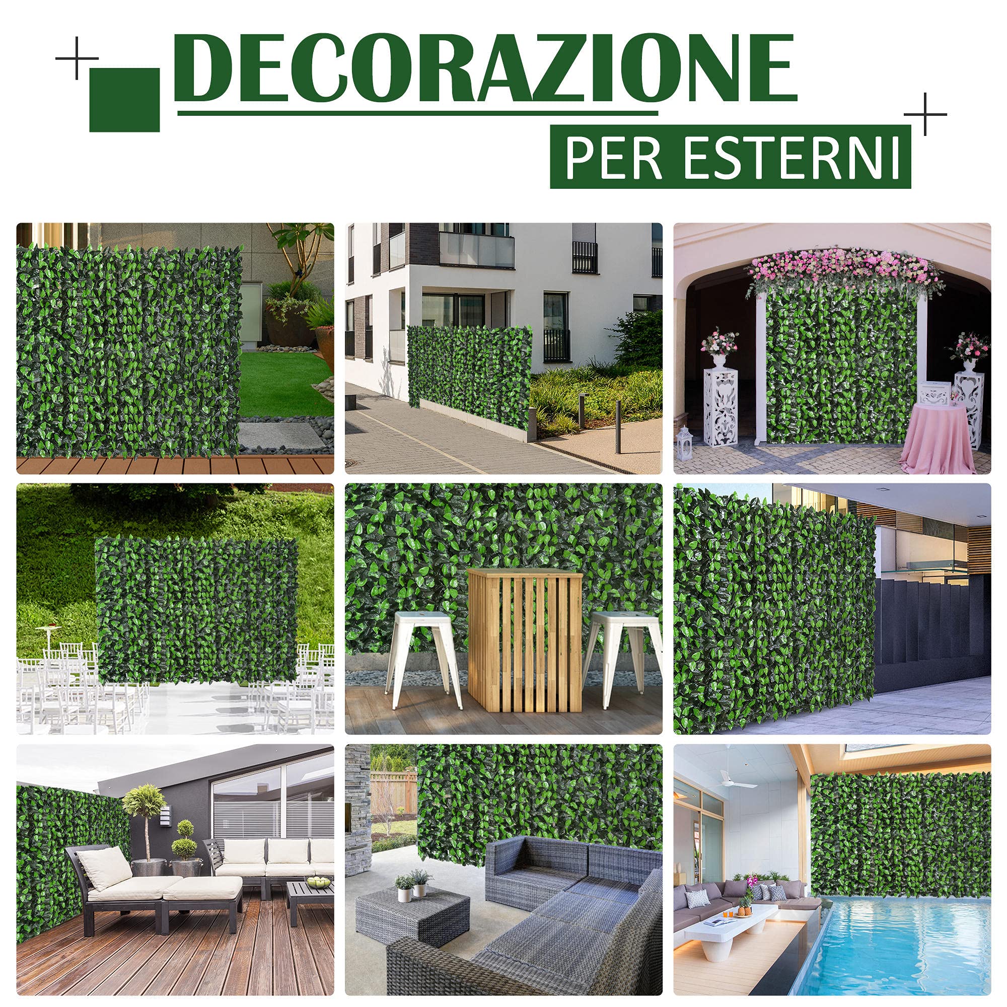 Outsunny Rotolo di Siepe Finta Artificiale 3x1 m per Balcone e Giardino, Finta Siepe in PE e Tessuto, Verde Chiaro e Verde Scuro