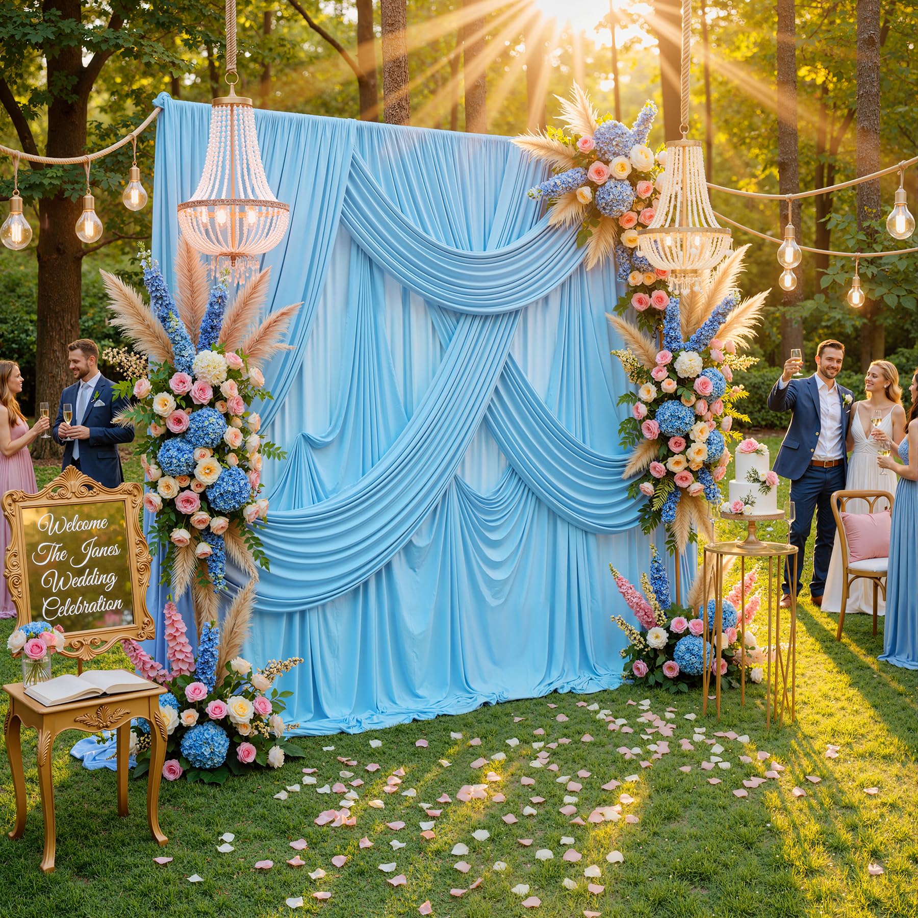 10x8ft Wrinkle Free Baby Blue Backdrop Curtains for Parties, Thick Fabric Backdrop Drapes for Wedding Birthday Photography Baby Shower Party Background