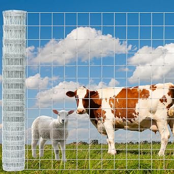 Farm Fence, 6ft x 164ft Galvanized Wire Fencing, Cattle Fence, Heavy Zinc Coating Livestock Fence, Cattle Panels, Goat, Sheep, Hog, Deer, Field Fence for Yard Garden Protection