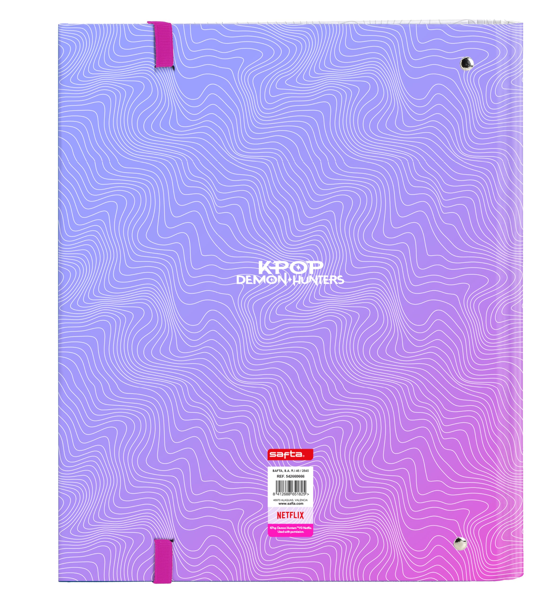 K-POP Demon Hunters - STATIONERY - Carpeta 4 Anillas de 35 cm con 100 Hojas A4, Ideal para Niños de Diferentes Edades, Cómoda y Versátil, Resistencia, 27x3.5x32 cm