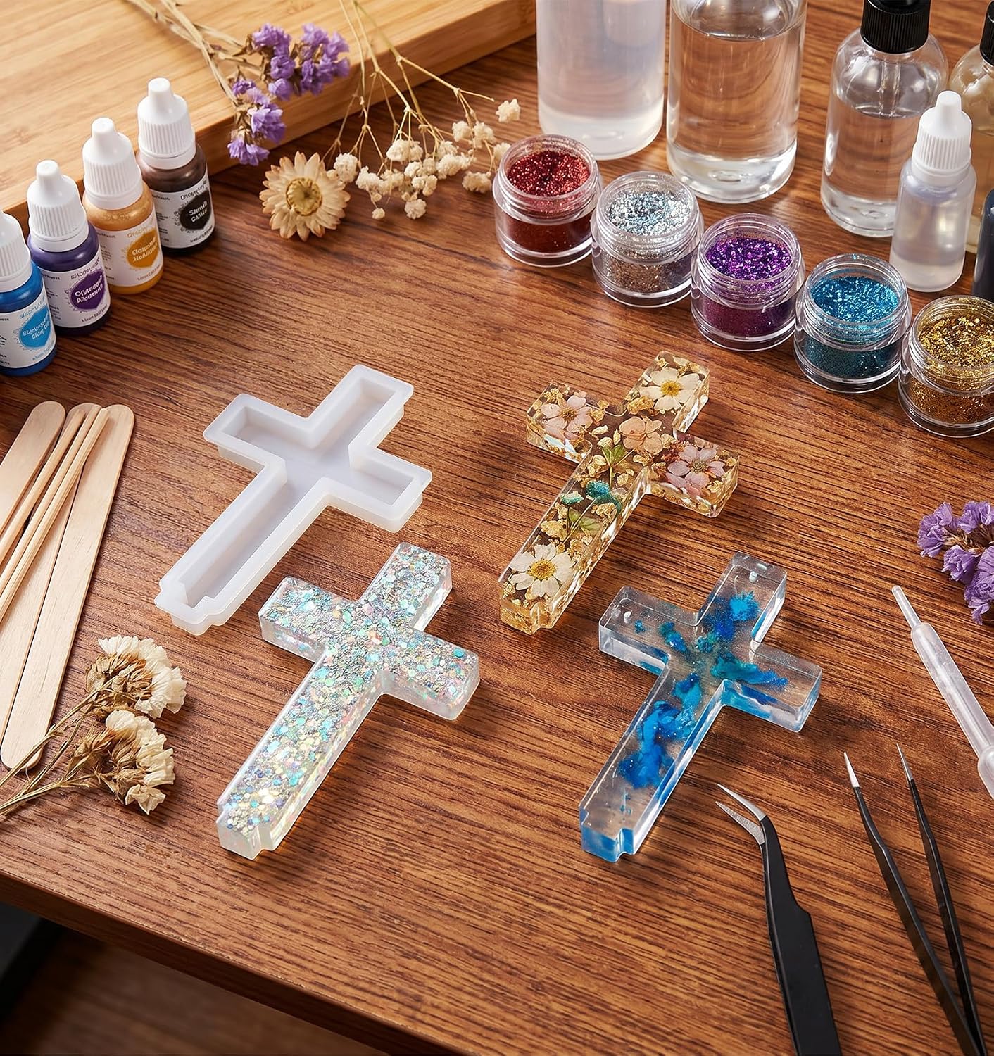 Cross Silicone Mold, 5'' Silicone Cross Mold, Standing Cross Epoxy Mold with Round Base