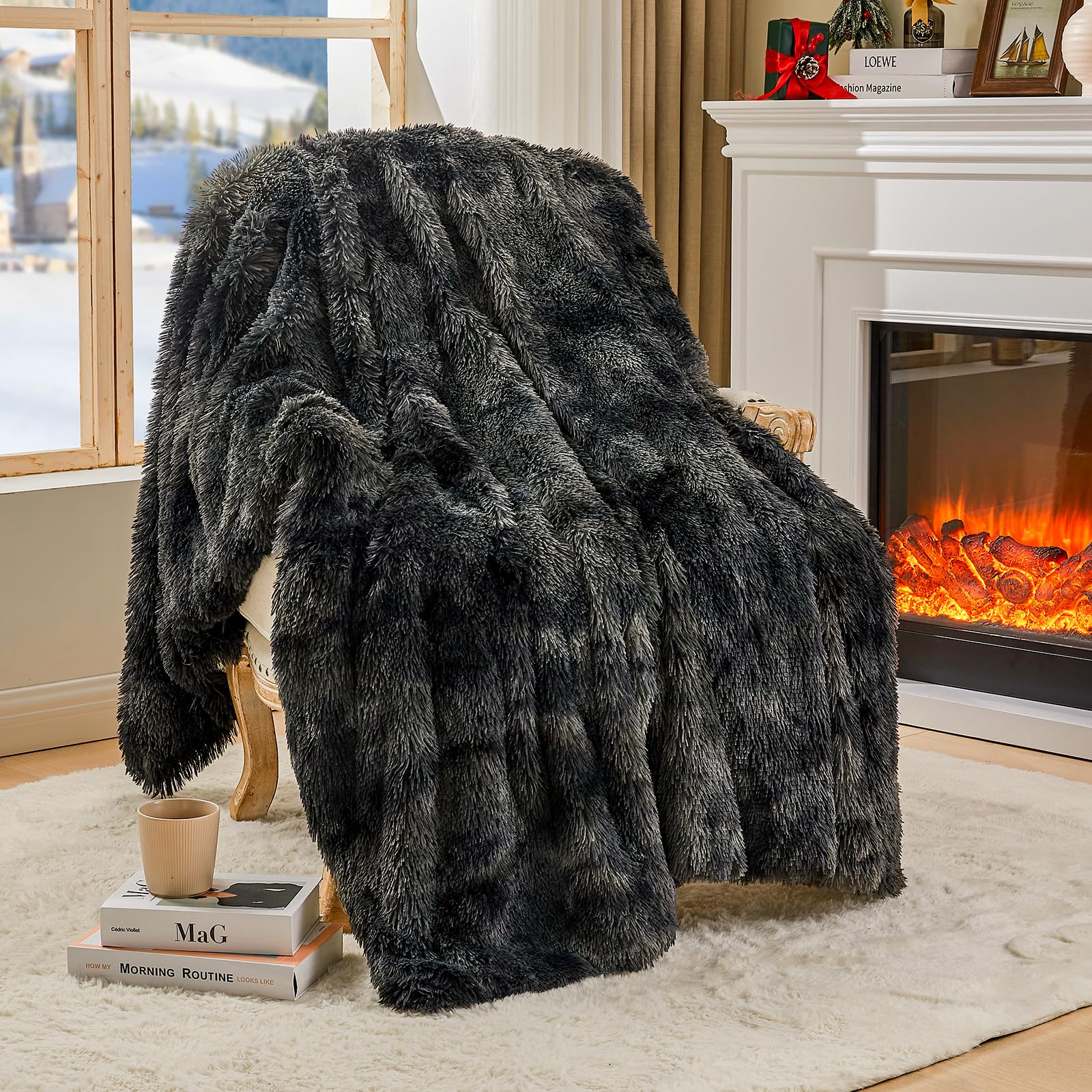 EMME Faux Fur Throw for Sofa,Plush & Fluffy Blanket Tie-dye 150 x 200