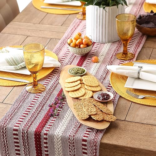 Vista 32 de DII Farmhouse - Camino de mesa trenzado a rayas, 15x72, azul marino