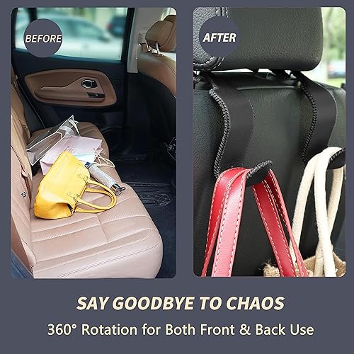 Miniatura 3 de Amooca Gancho universal para reposacabezas de asiento de automóvil, colgador de cuero con metal para asiento de automóvil, organizador para bolso
