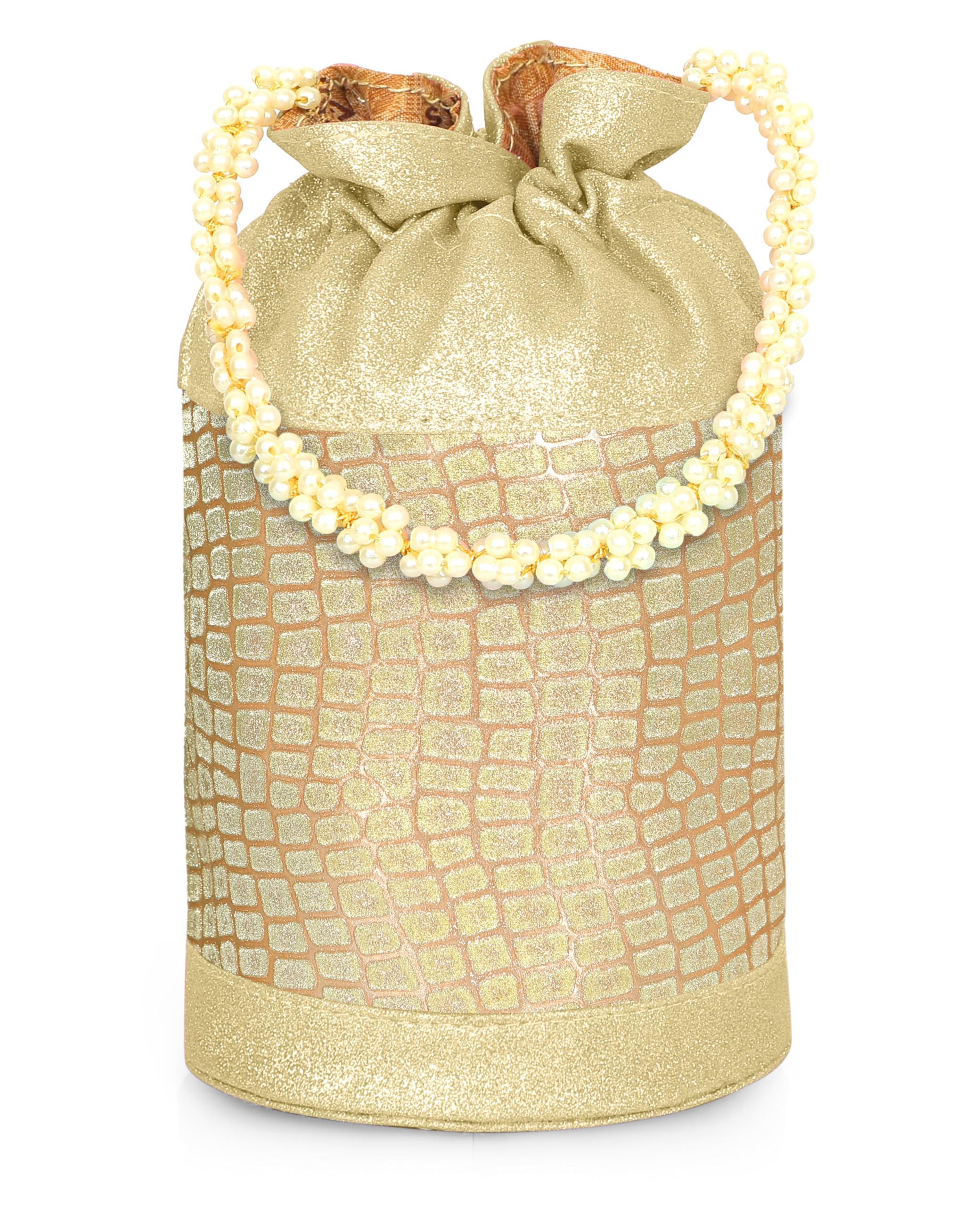 MISHA Opulent Glow Potli Bag with Pearl Handle for Women (GOLD) 1