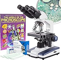 Vista 1 de AmScope Microscopio compuesto binocular de laboratorio 2500X LED w 3D-etapa, libro y conjunto de diapositivas en blanco