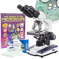 Vista 1 de AmScope 40X-2500X Microscopio Binocular Compuesto LED etapa mecánica de doble capa + libro (idioma español no garantizado) + 100 cubreobjetos y 50