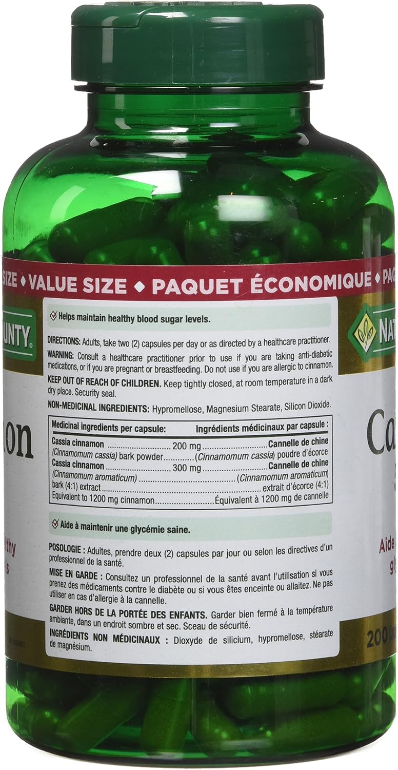 Nature's Bounty Cinnamon 500 mg, 200 Capsules (Packaging May Vary)