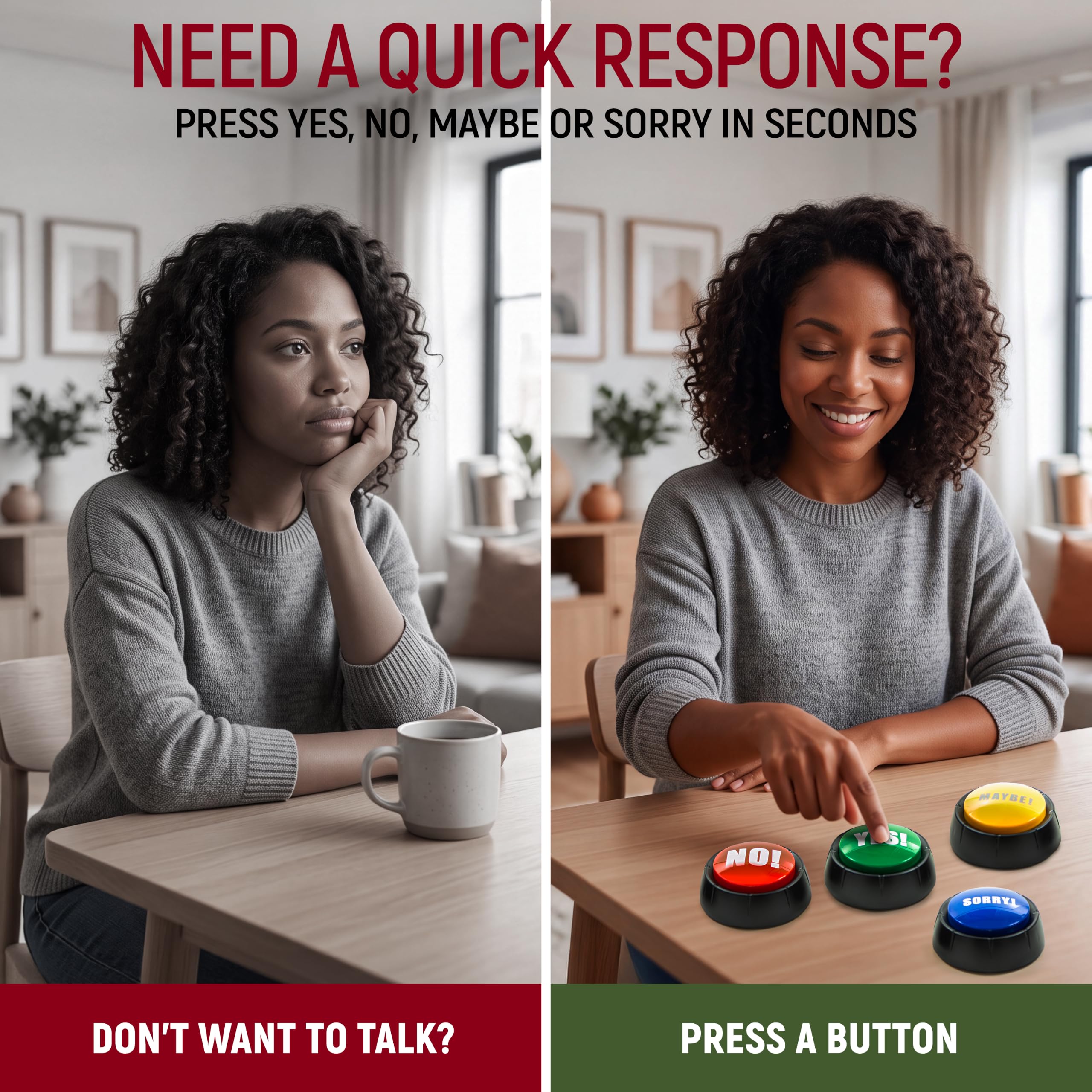 Yes No Button & Maybe Sorry Button, Juego de 4 zumbadores de Respuesta para Programa de Juegos, botón de Sonido, Regalos de Broma
