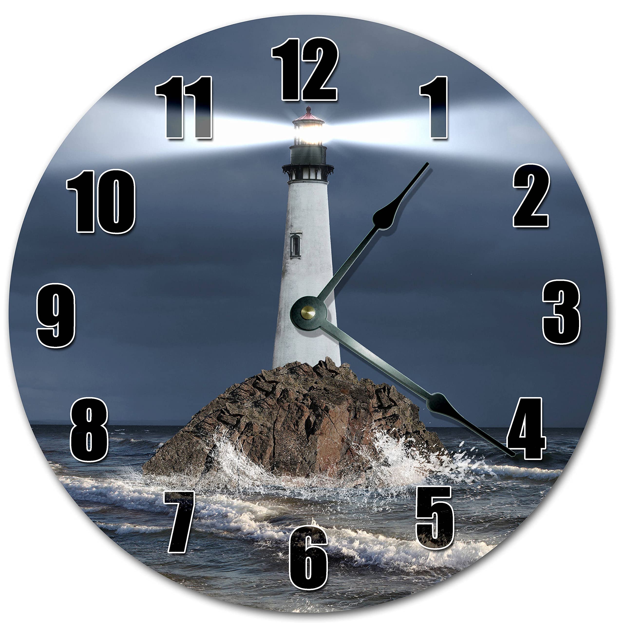 Orologio Da Parete In Legno A Forma Di Faro Con Uccelli Marini | Silenzioso Al Quarzo Per Cucina E Soggiorno | 25,4 Cm