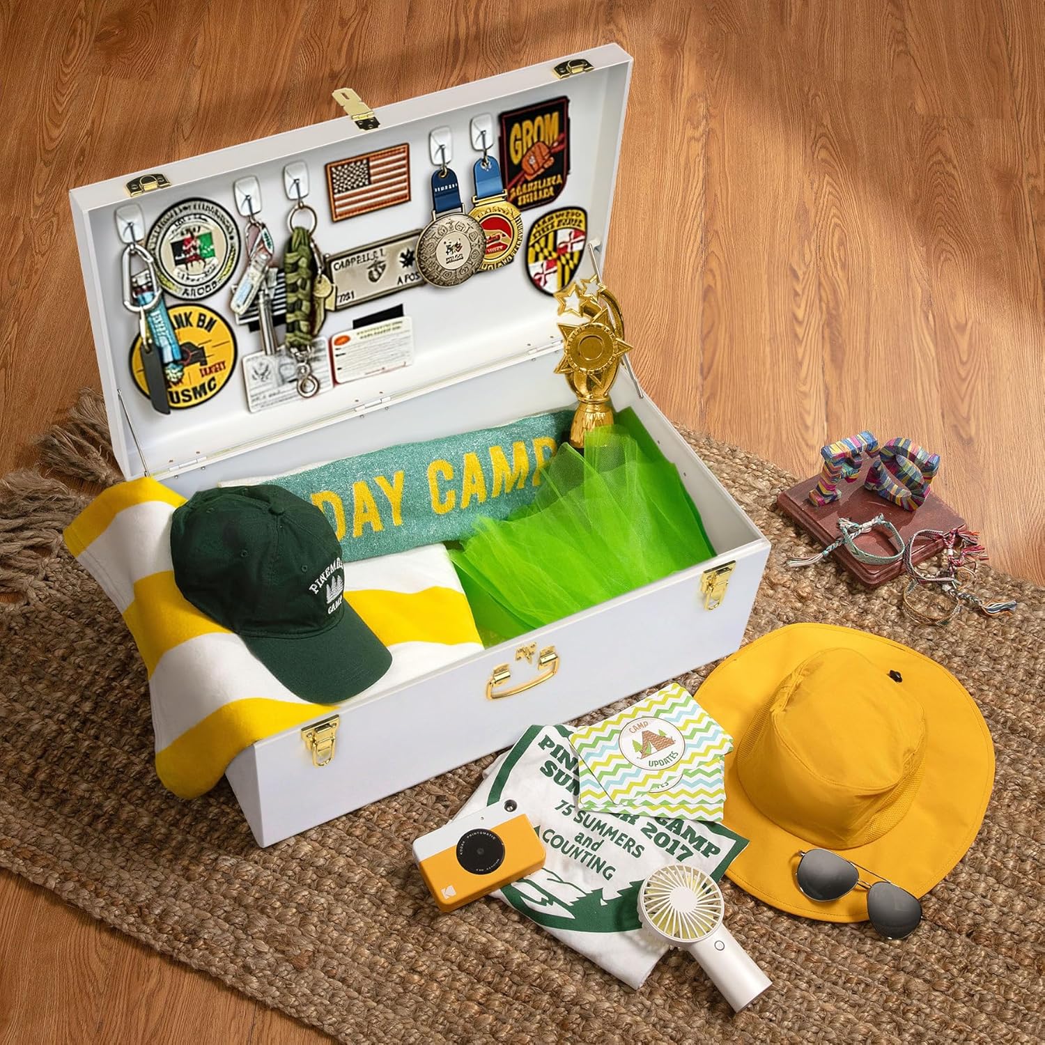 Vixdonos Decorative Metal Box Storage Trunks Set of 2 College Dorm Chest with Lock Hole,23.7X14.2X9.5 Inches(White)