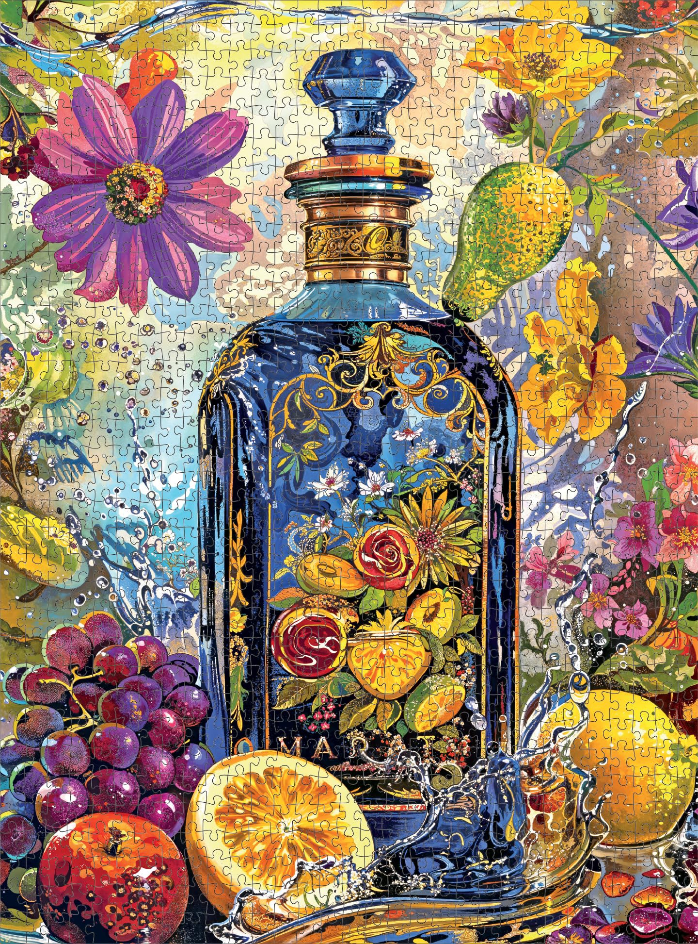 Cross & Glory - Sundry & Vice: Opulent Botanical Gin Bottle - 1000 Piece Jigsaw Puzzle for Adults | Fruitful Elixir Gin Garden Gala | Challenging & Vibrant